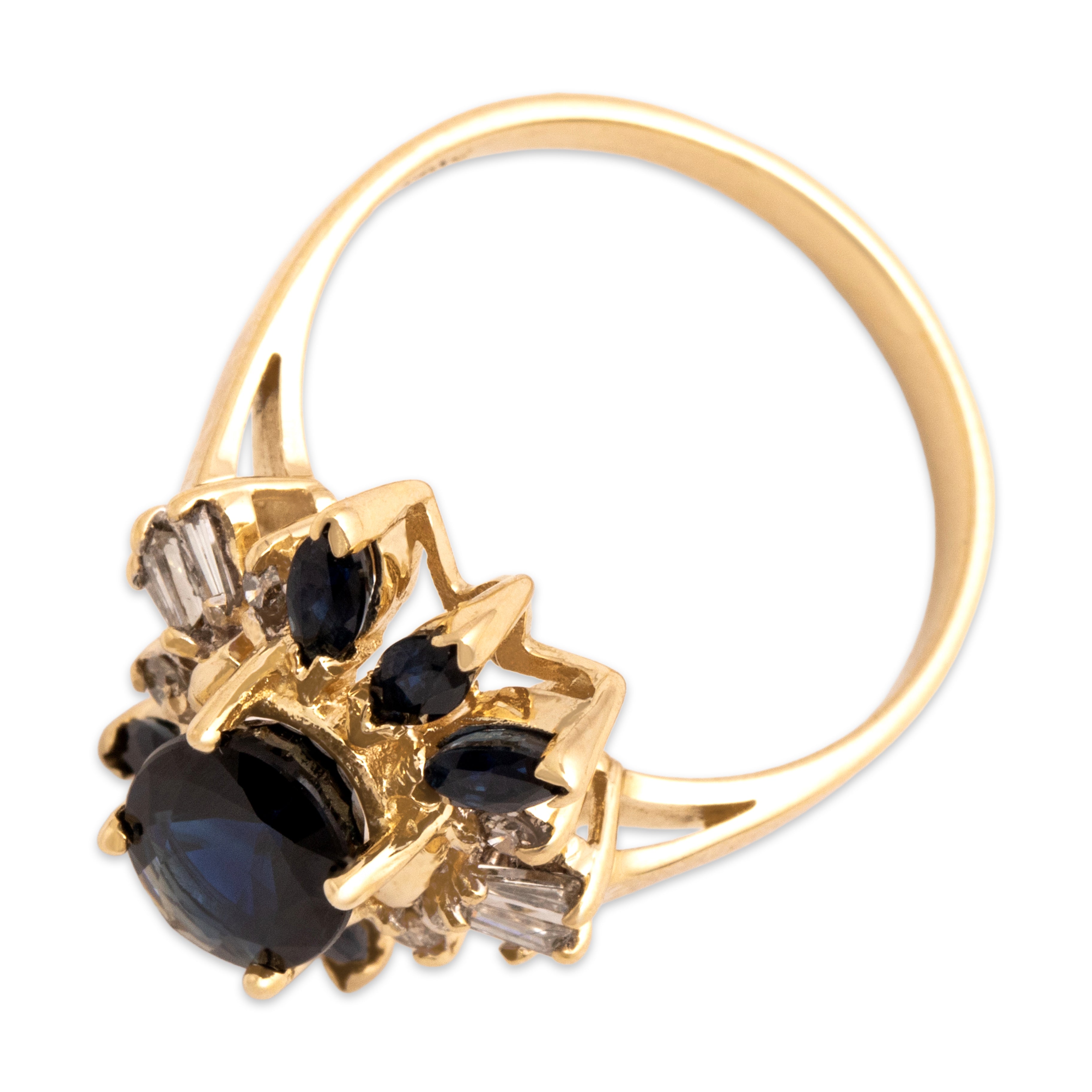 Vintage 14k Yellow Gold 1.8cttw Blue Sapphire Diamond Glittering Star Halo Ring - Overall view