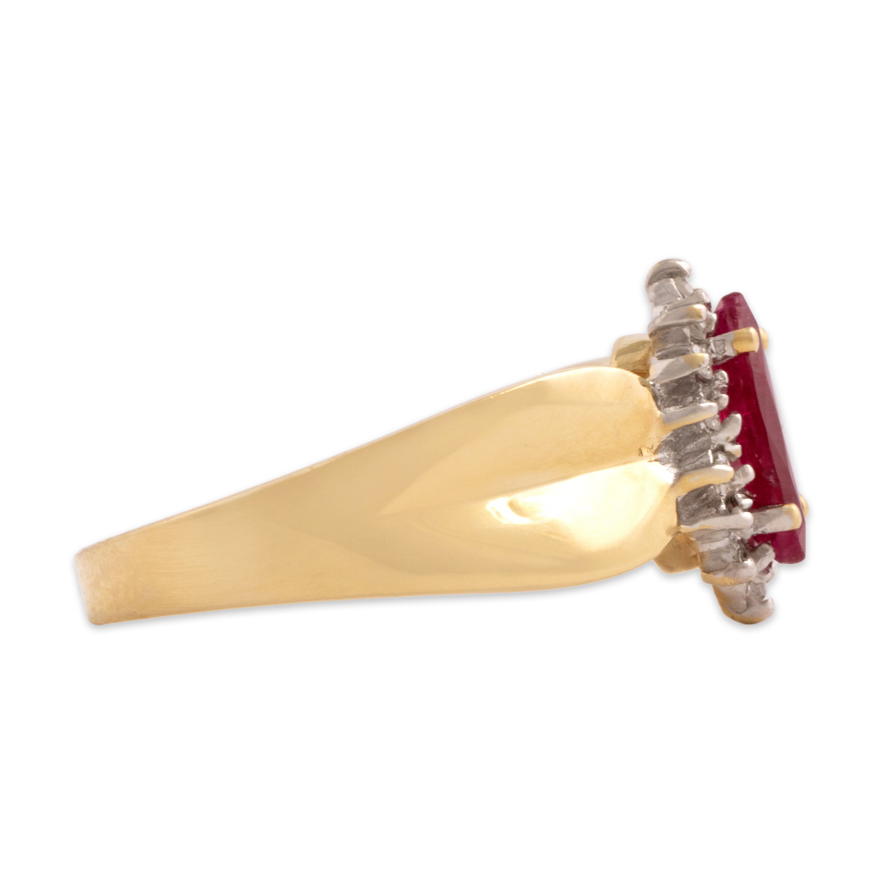 Vintage 14k Yellow Gold Ruby Diamond Bold Shoulder Marquise Ring 6.00
