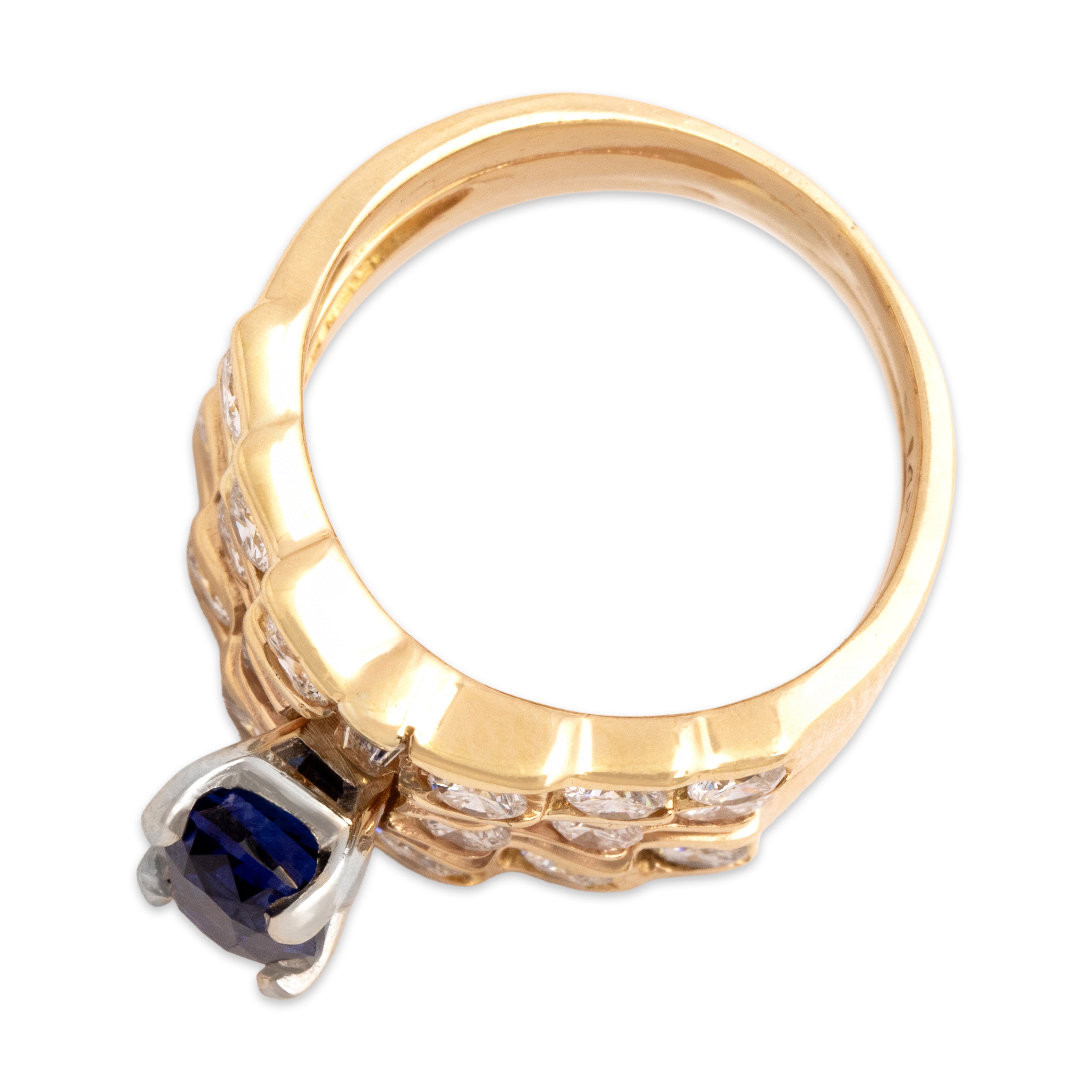 Vintage Heavy 14k Yellow Gold 1.85ct Blue Sapphire 1.49cttw Diamond Ring 7.00