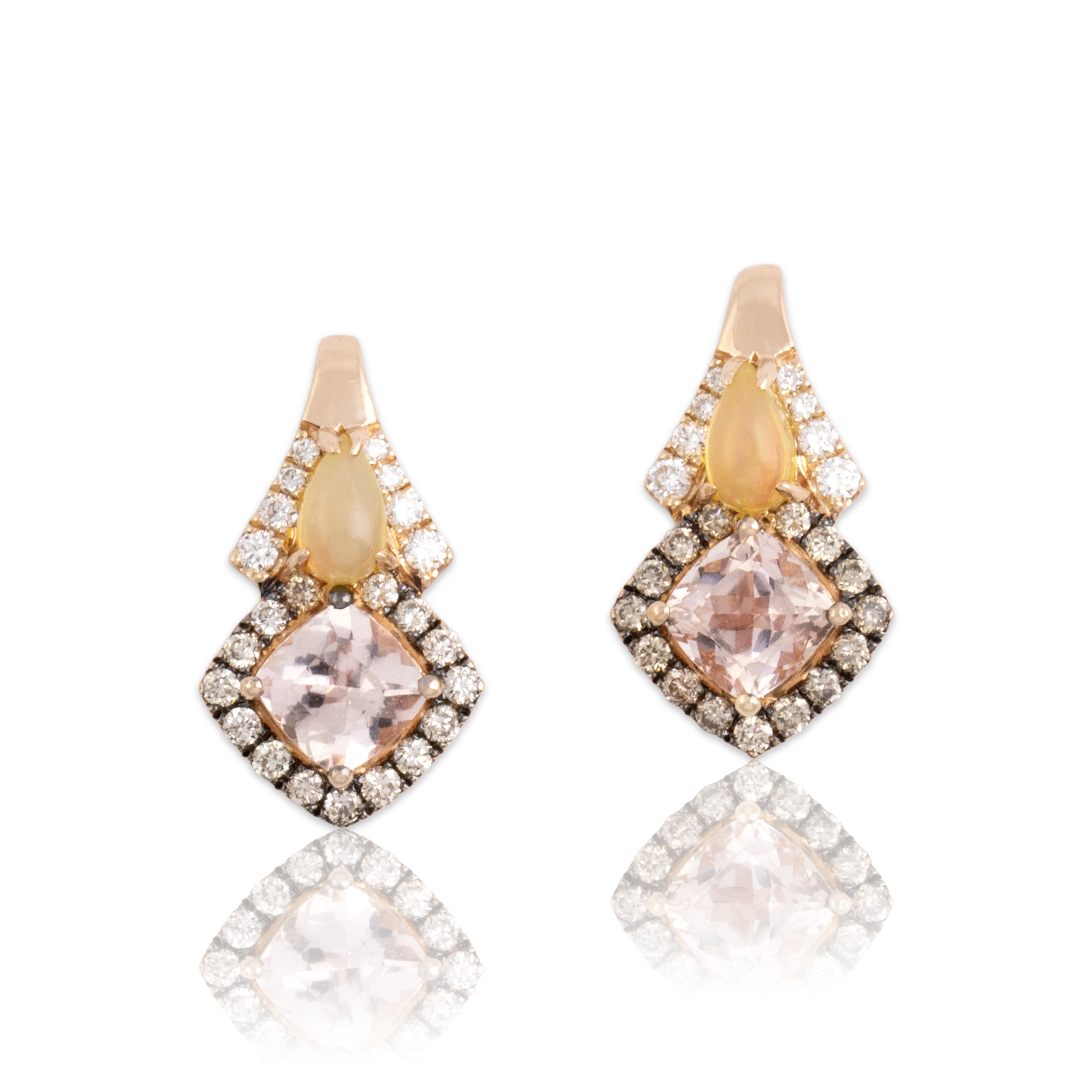Estate 14k Rose Gold .82cttw Morganite Jelly Opal Diamond Sparkling Earrings