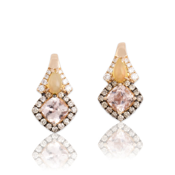 Estate 14k Rose Gold .82cttw Morganite Jelly Opal Diamond Sparkling Earrings