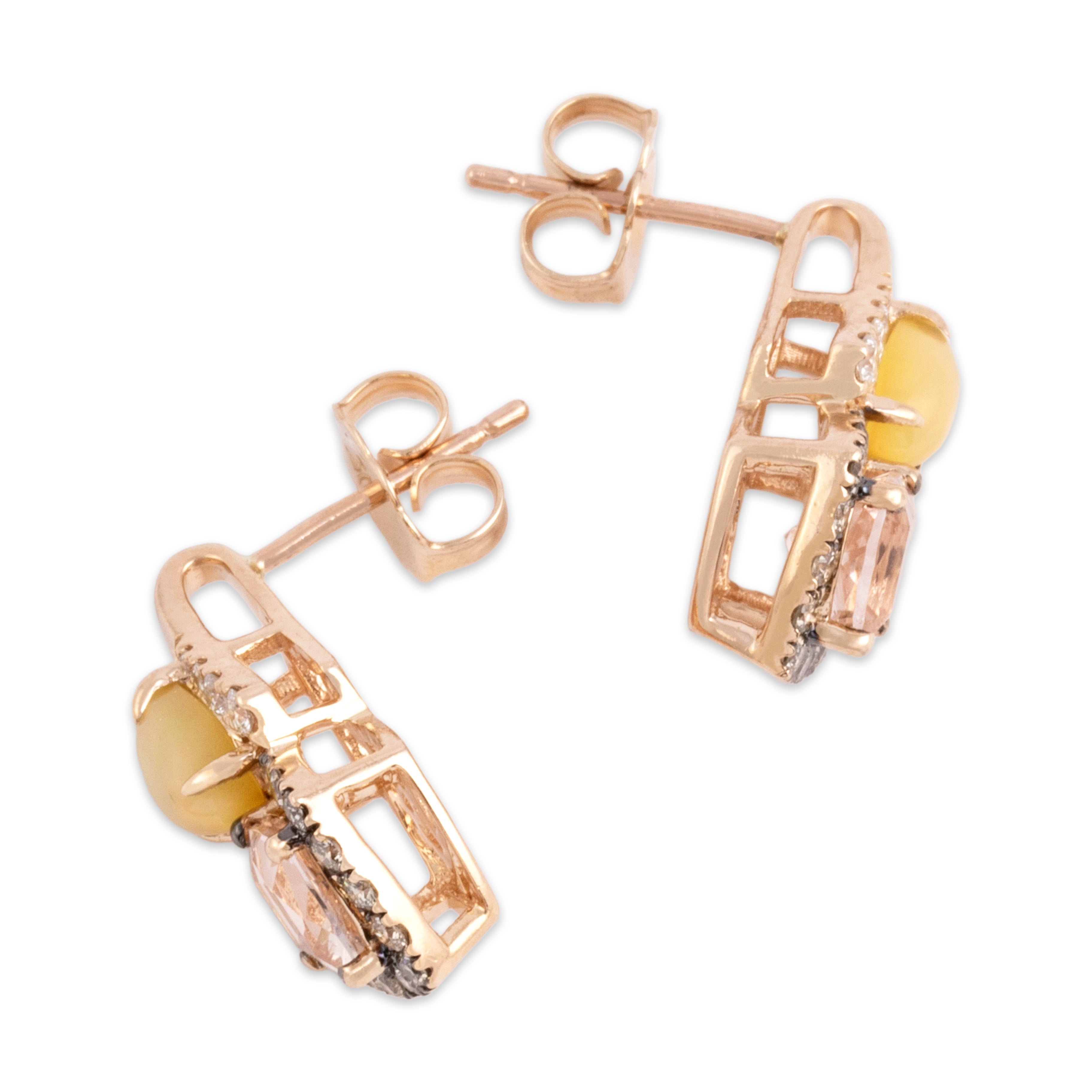 Estate 14k Rose Gold .82cttw Morganite Jelly Opal Diamond Sparkling Earrings