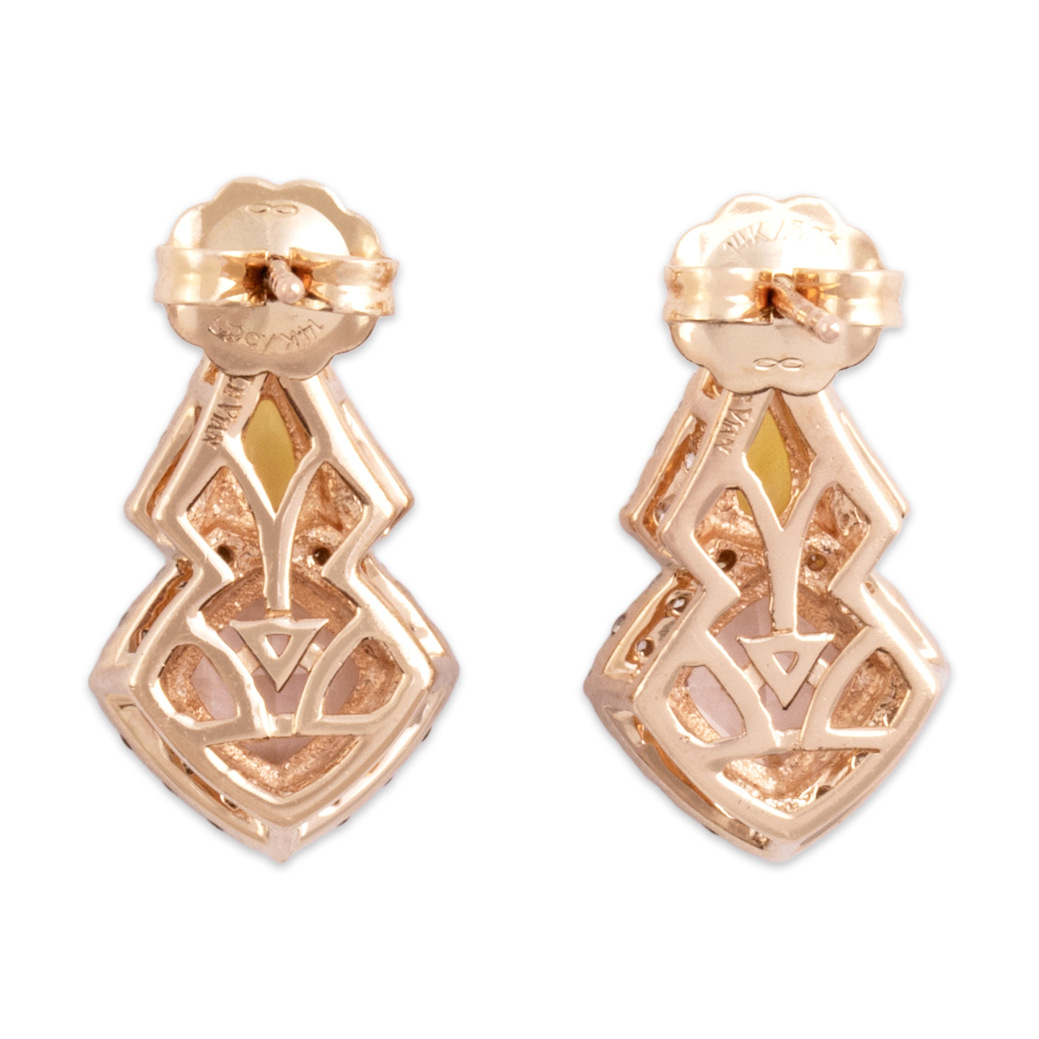 Estate 14k Rose Gold .82cttw Morganite Jelly Opal Diamond Sparkling Earrings