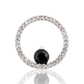 Vintage 14k White Gold .63ct Dark Blue Sapphire Diamond Glittering Round Pendant