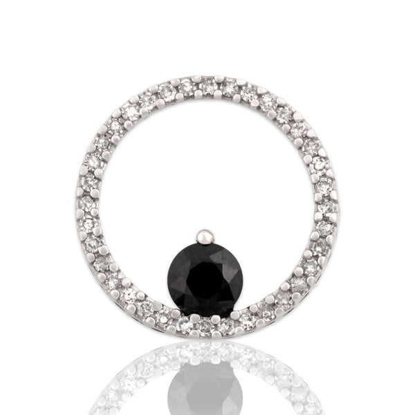 Vintage 14k White Gold .63ct Dark Blue Sapphire Diamond Glittering Round Pendant