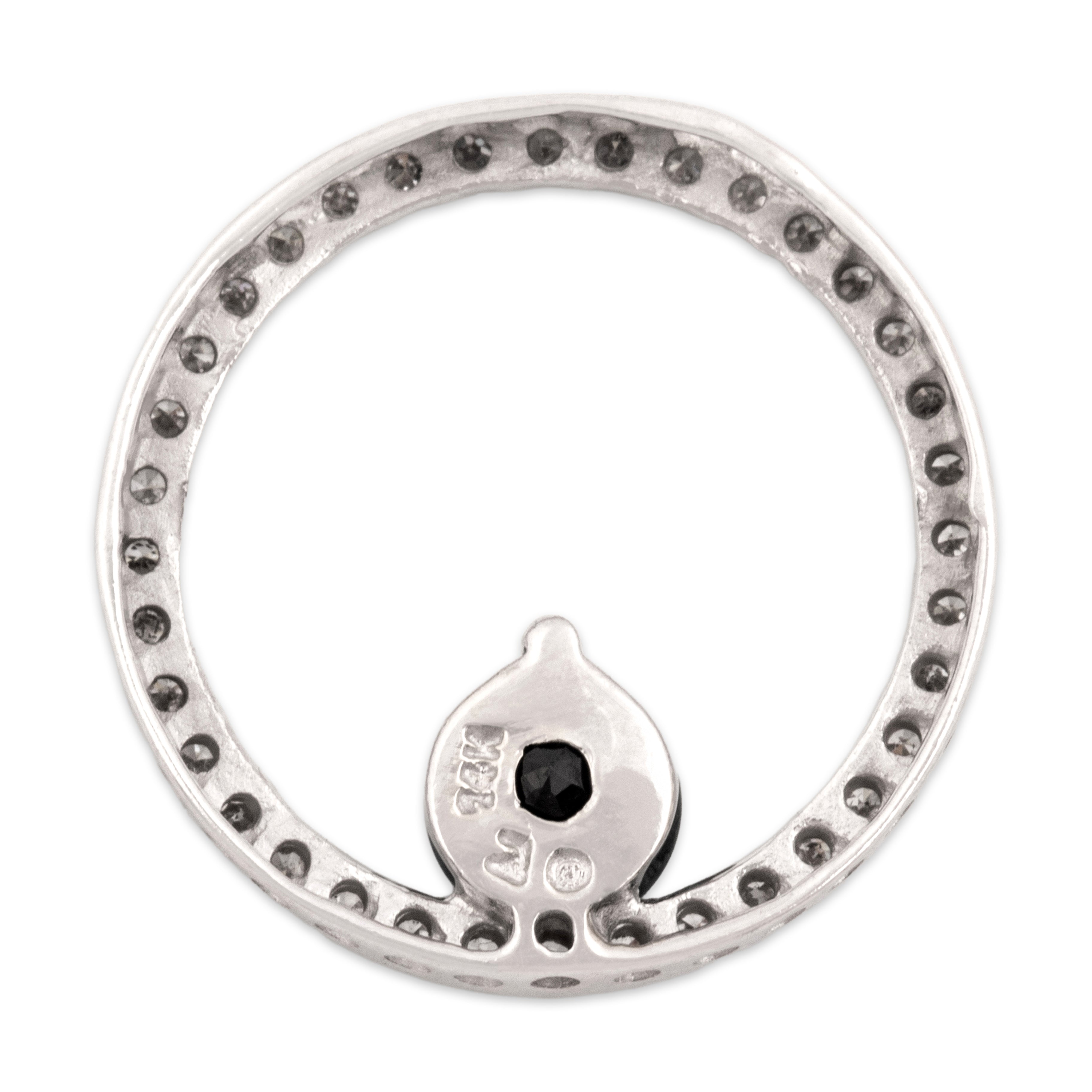 Vintage 14k White Gold .63ct Dark Blue Sapphire Diamond Glittering Orbital Slide Pendant - Back view
