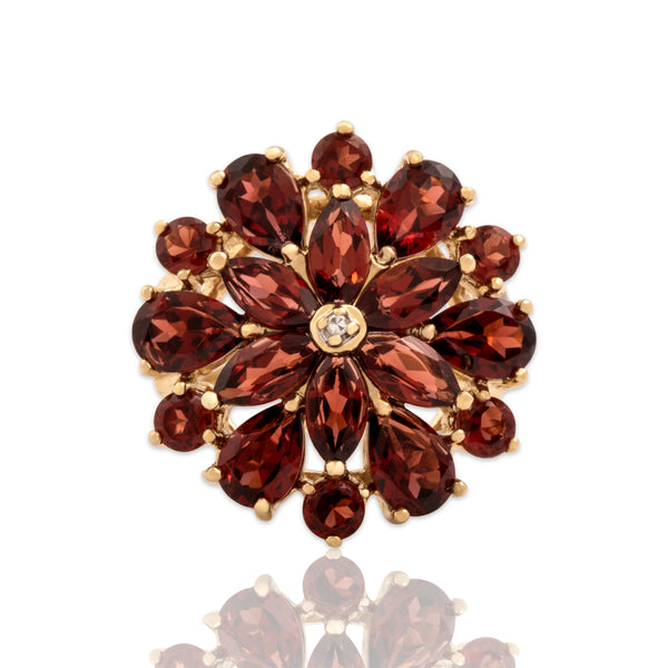 Vintage Large 10k Yellow Gold 4.25cttw Garnet Diamond Flowering Crimson Ring 6.25