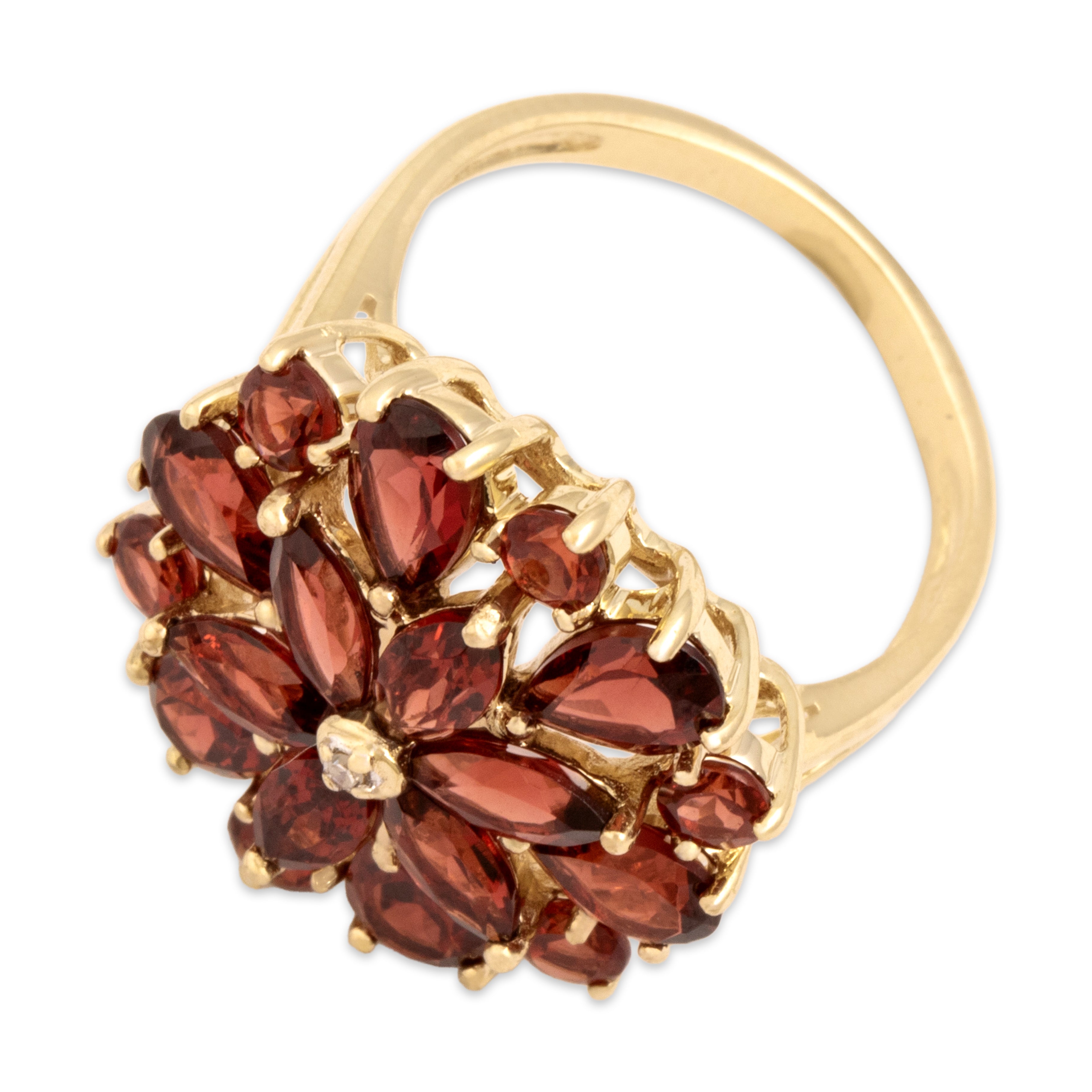 Vintage Large 10k Yellow Gold 4.25cttw Garnet Diamond Flowering Crimson Ring - Overall view
