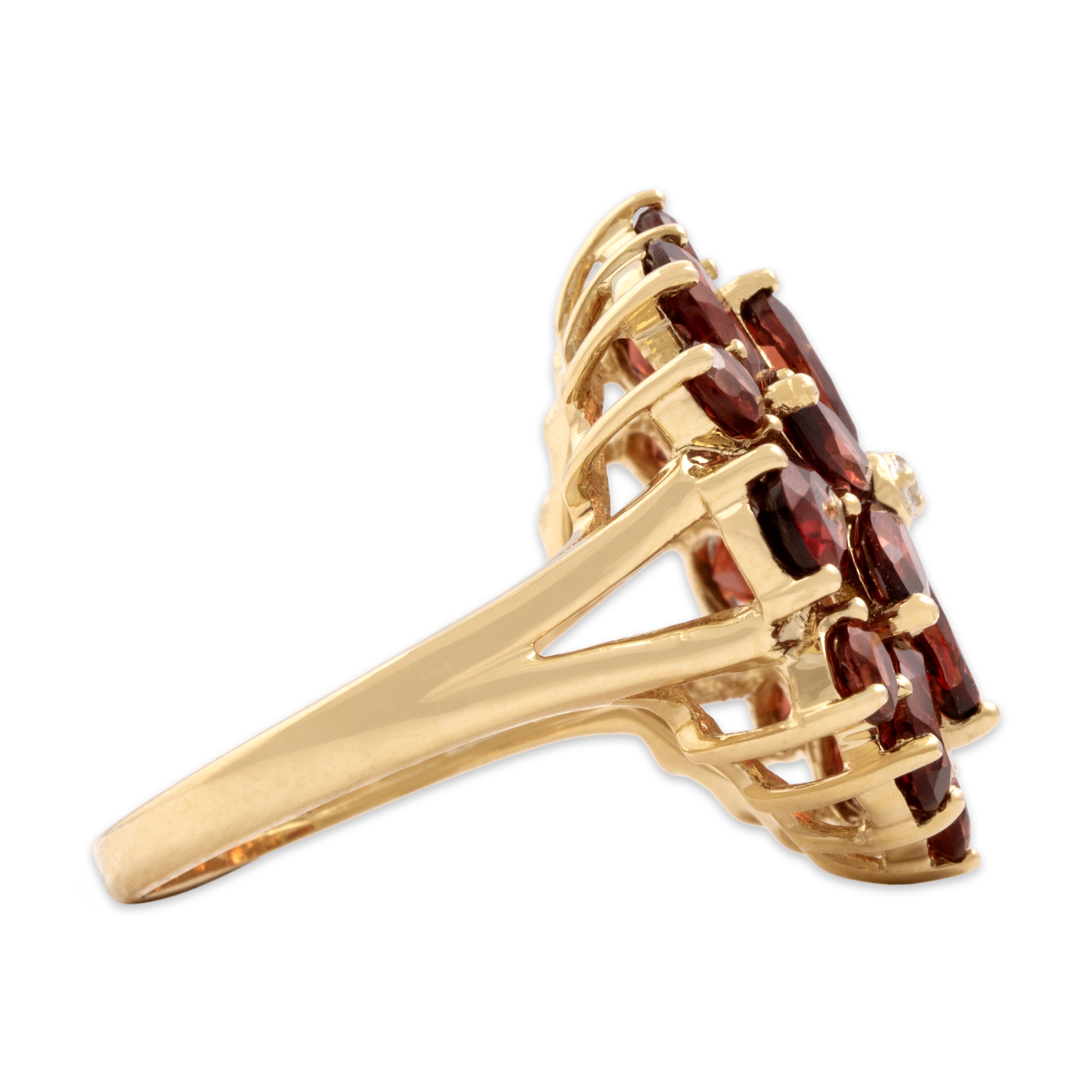 Vintage Large 10k Yellow Gold 4.25cttw Garnet Diamond Flowering Crimson Ring - Side view