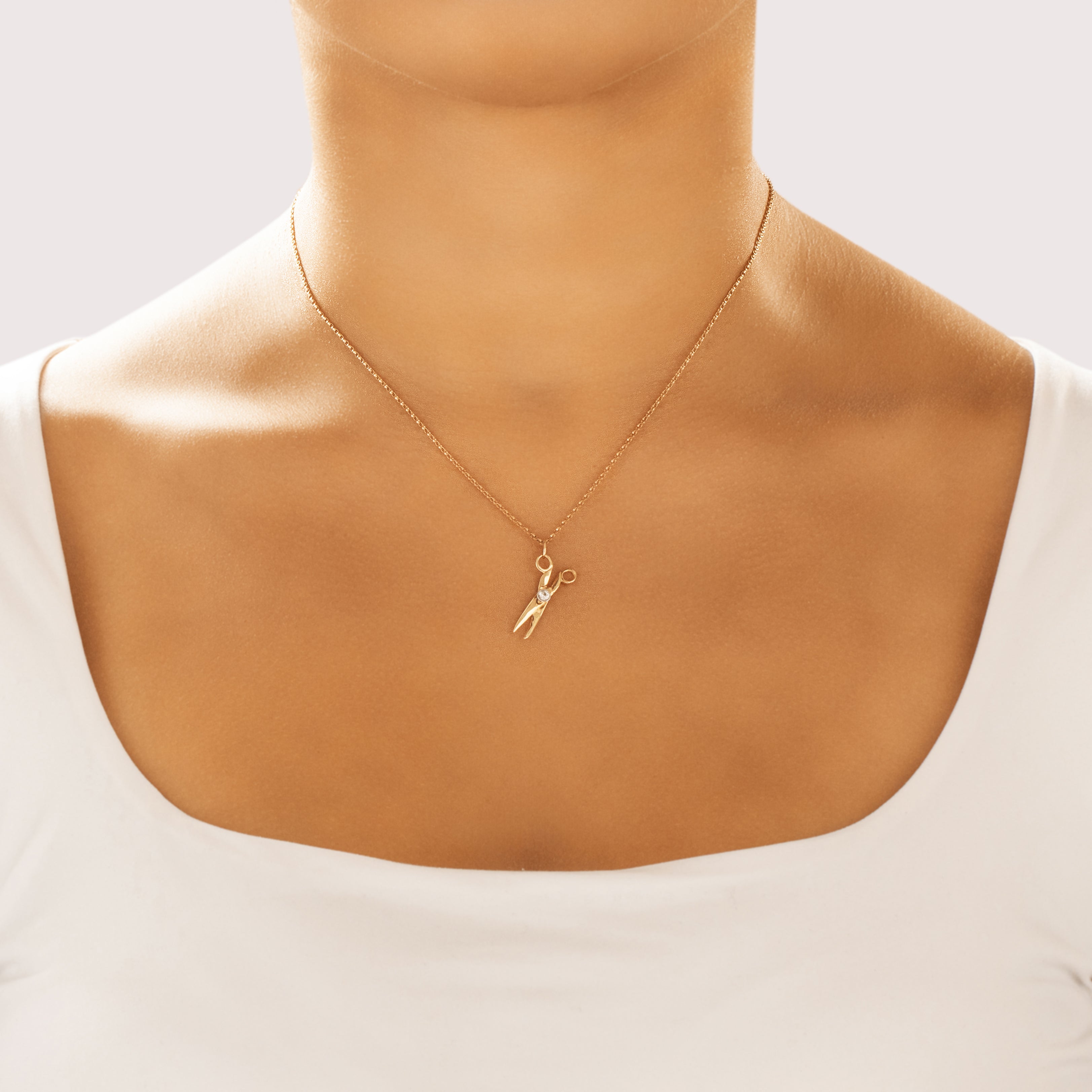 Vintage Lightweight 14k Yellow Gold Diamond Sparkling Scissors Charm / Pendant