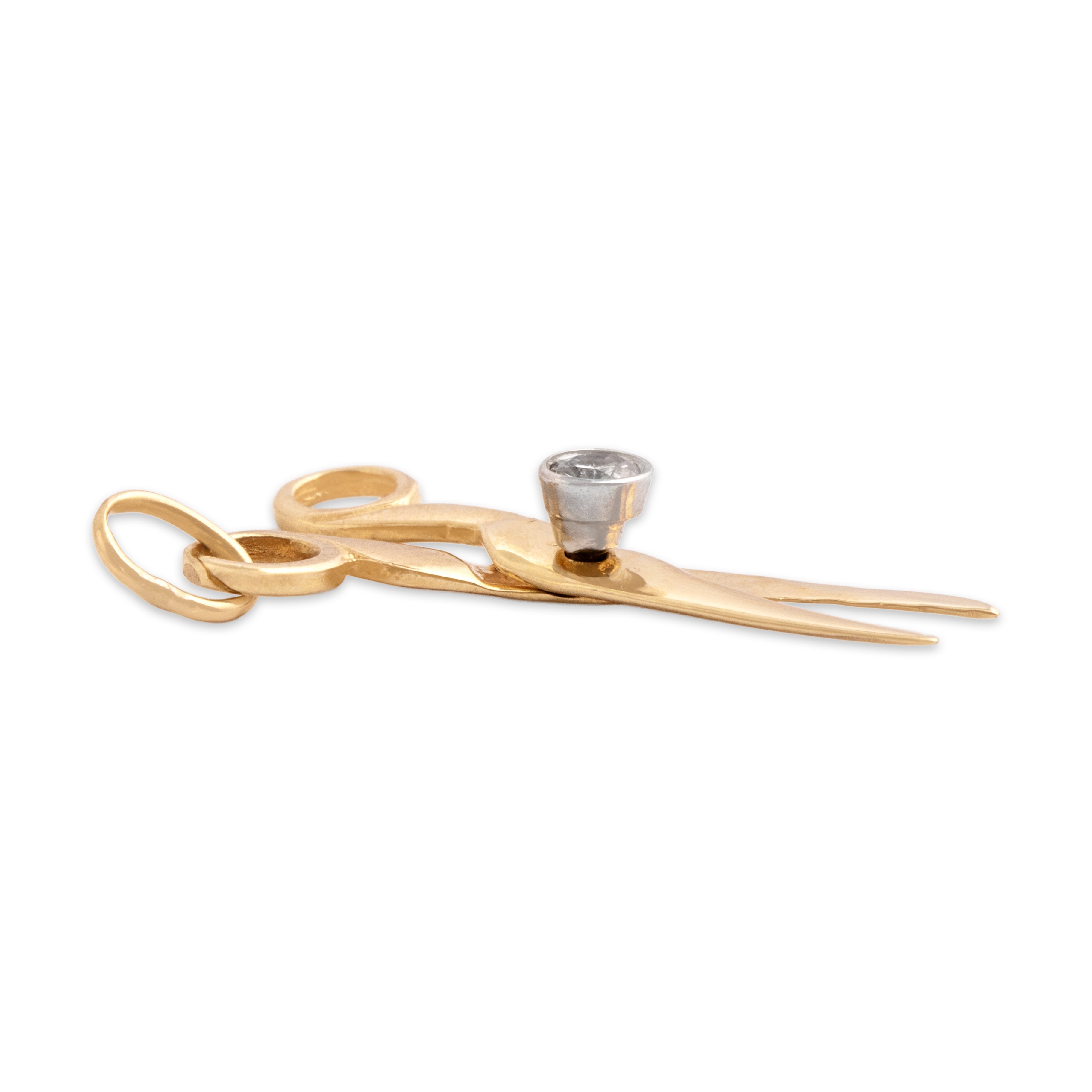 Vintage Lightweight 14k Yellow Gold Diamond Delightful Sparkling Scissors Charm / Pendant - Side view