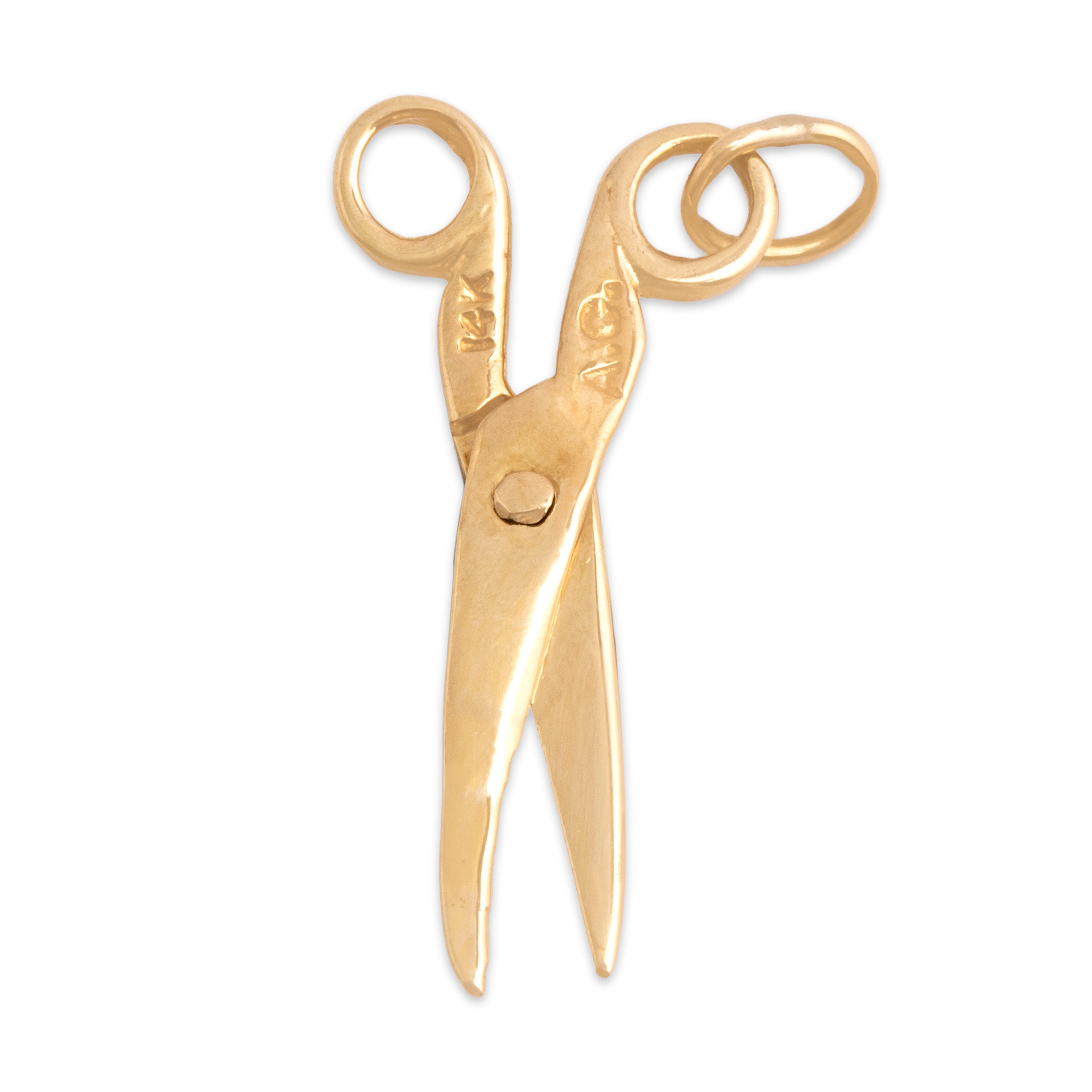Vintage Lightweight 14k Yellow Gold Diamond Delightful Sparkling Scissors Charm / Pendant - Back view