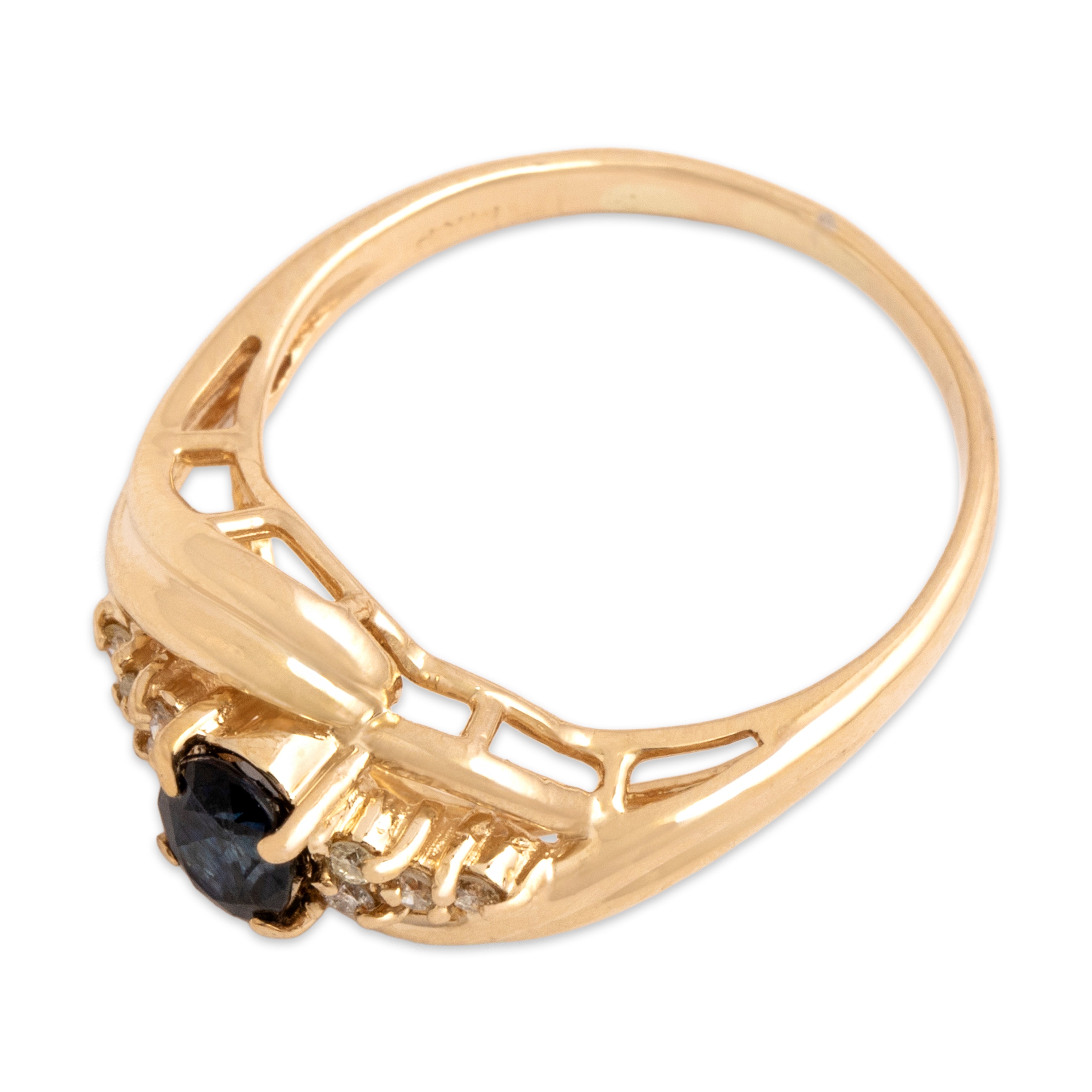 Vintage 14k Yellow Gold .53ct Sapphire Diamond Swooping Cluster Shoulder Ring - Overall view