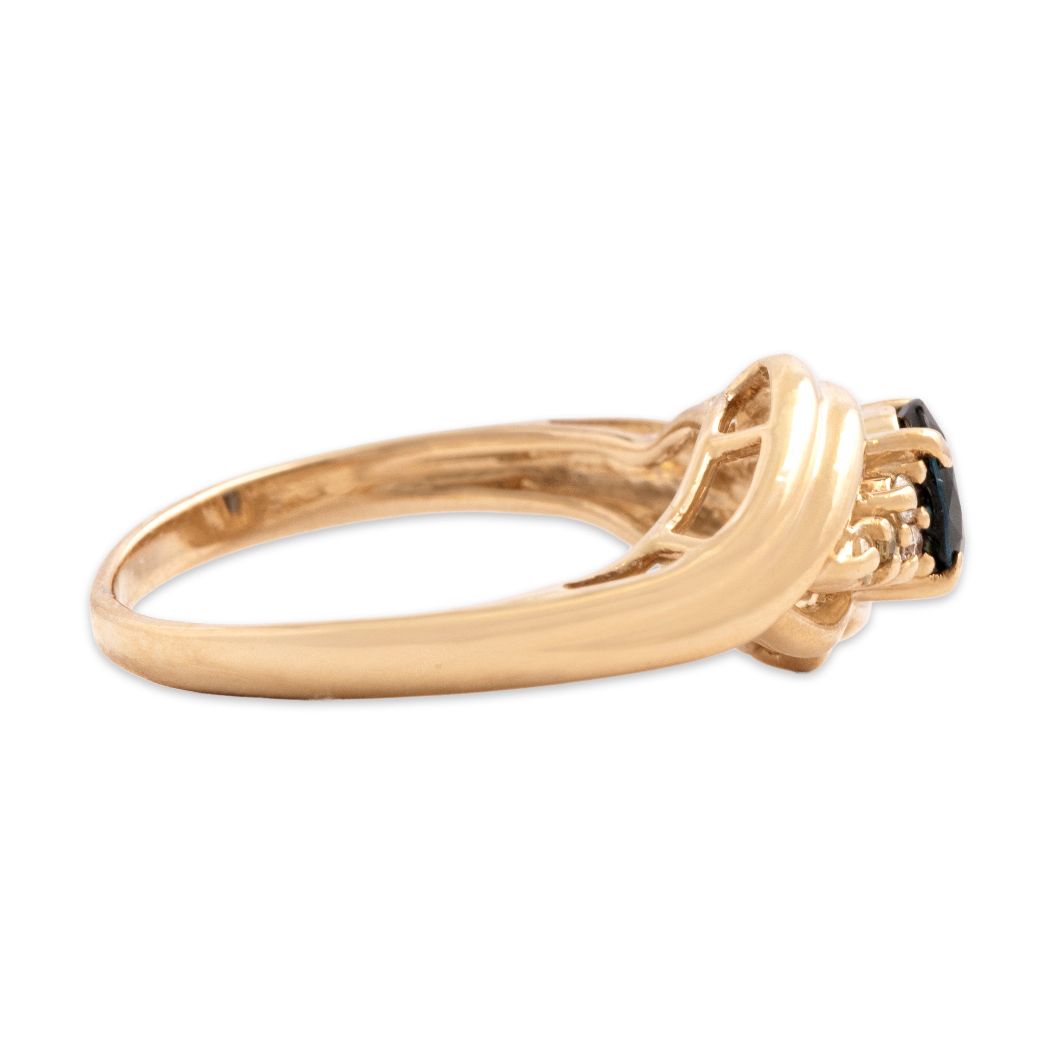 Vintage 14k Yellow Gold .53ct Sapphire Diamond Swooping Cluster Shoulder Ring - Side view