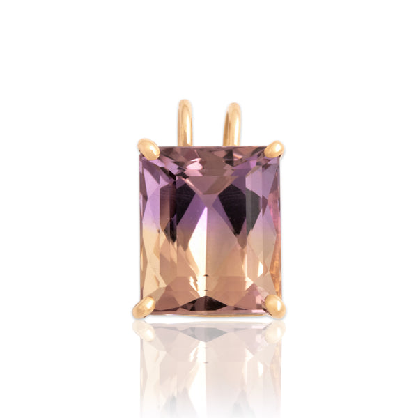 Vintage 14k Yellow Gold 6.37ct Ametrine Bright Rectangle Solitaire Pendant