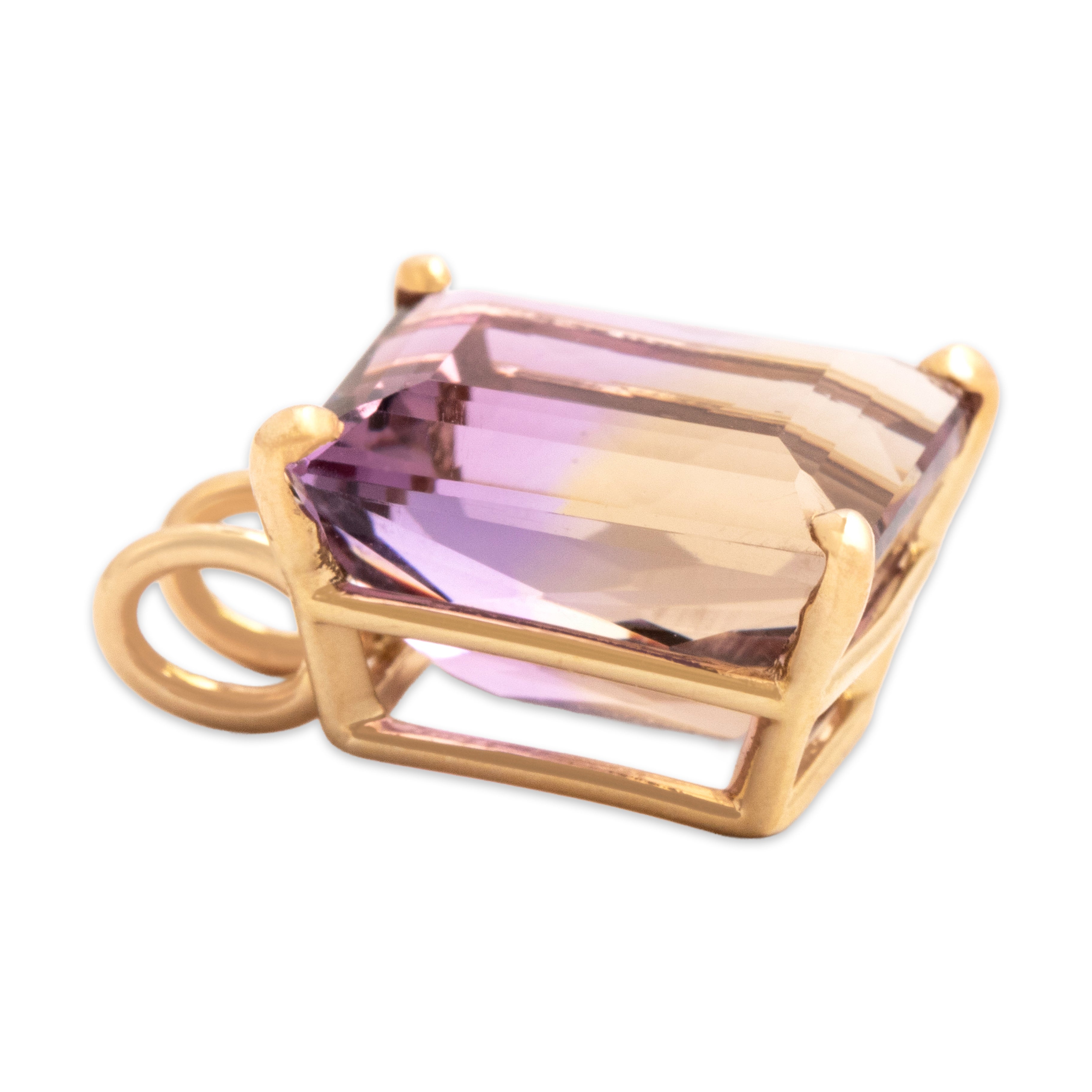 Vintage 14k Yellow Gold 6.37ct Ametrine Chic Solitaire Pendant - Side view