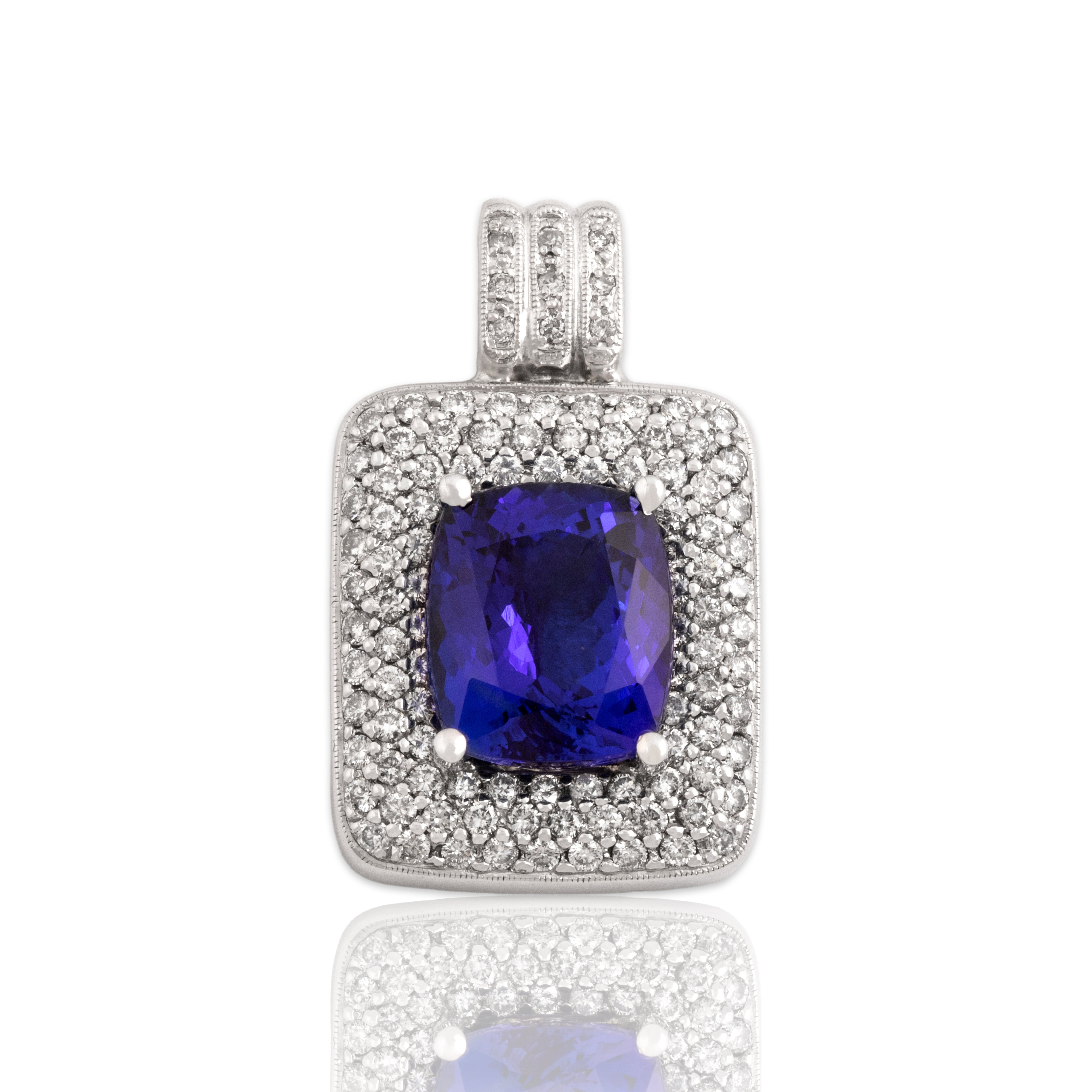 Vintage Large 14k White Gold 7.08ct Tanzanite 1.56cttw Diamond Enhancer Pendant - Close-up view