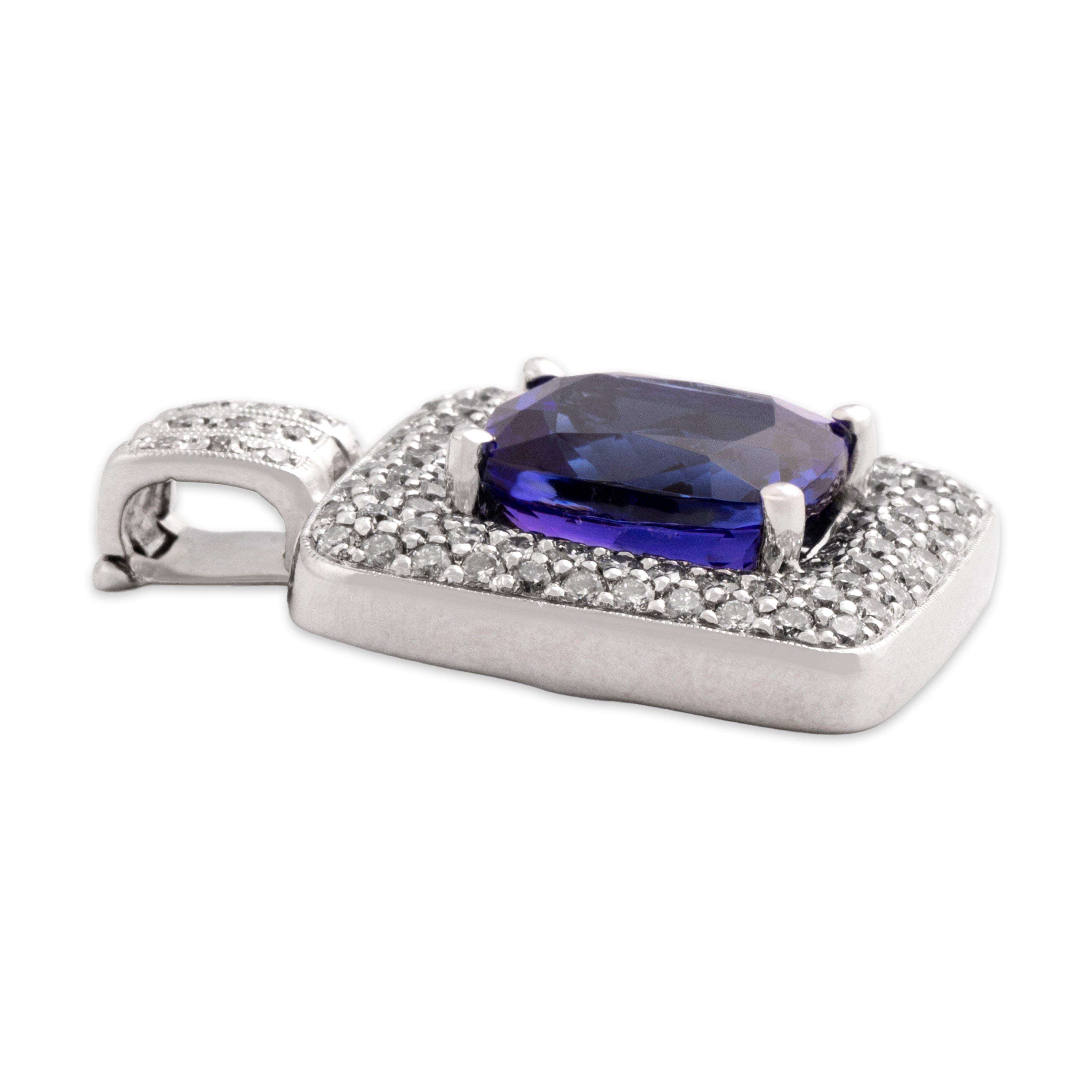 Vintage Large 14k White Gold 7.08ct Tanzanite 1.56cttw Diamond Enhancer Pendant - Side view