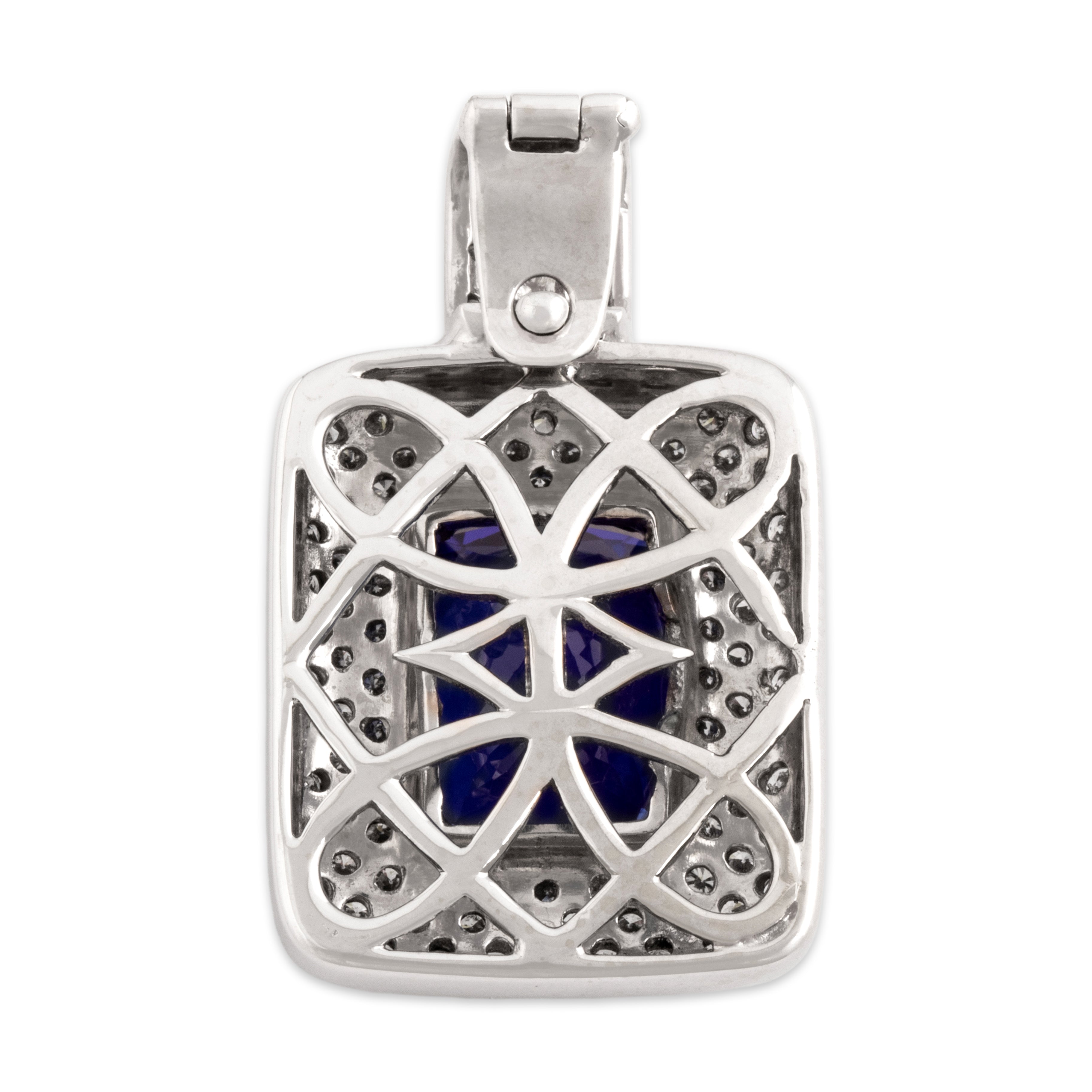 Vintage Large 14k White Gold 7.08ct Tanzanite 1.56cttw Diamond Enhancer Pendant - Back view