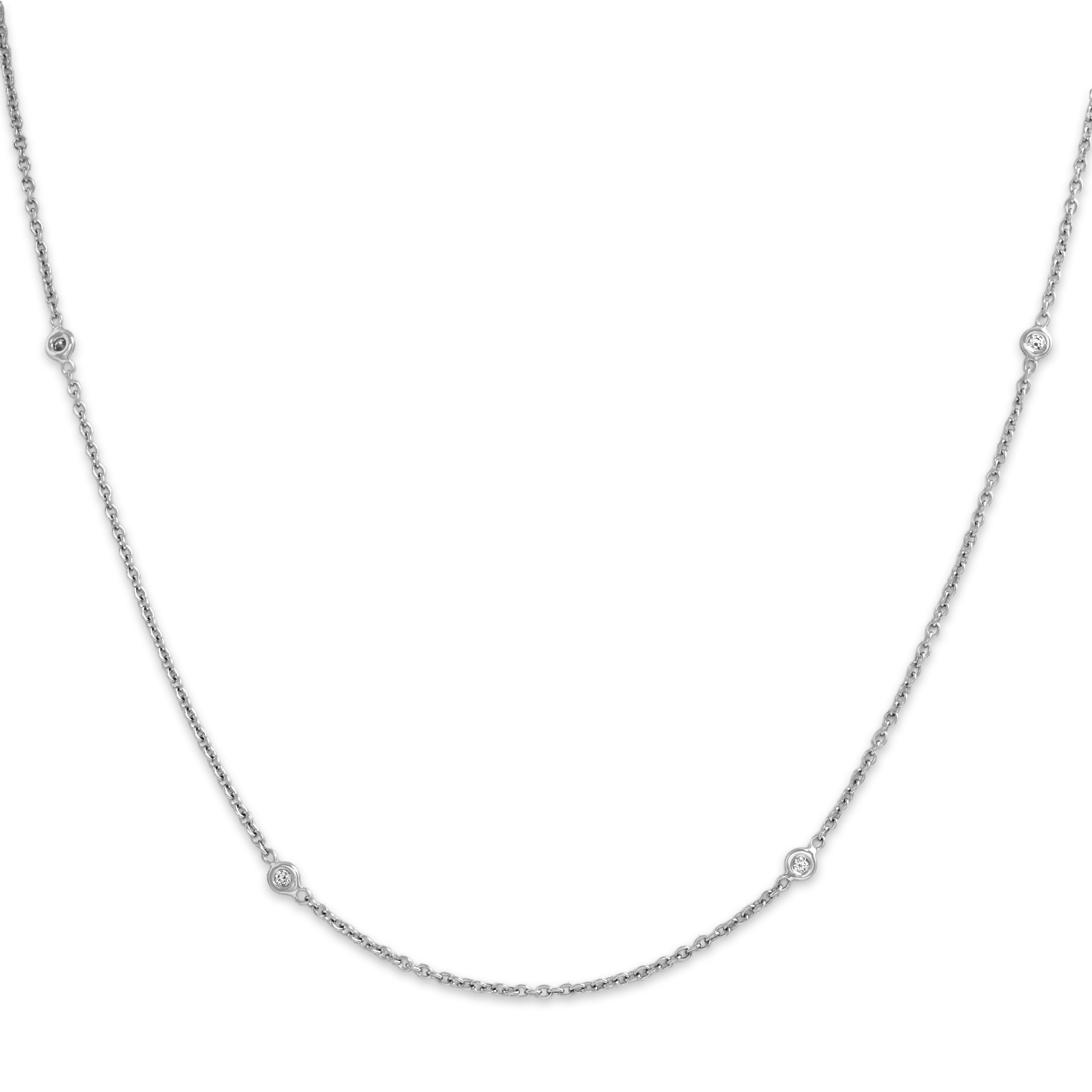 Vintage Italian 18k White Gold Diamond Delicate Dazzling Station Necklace - Close-up view