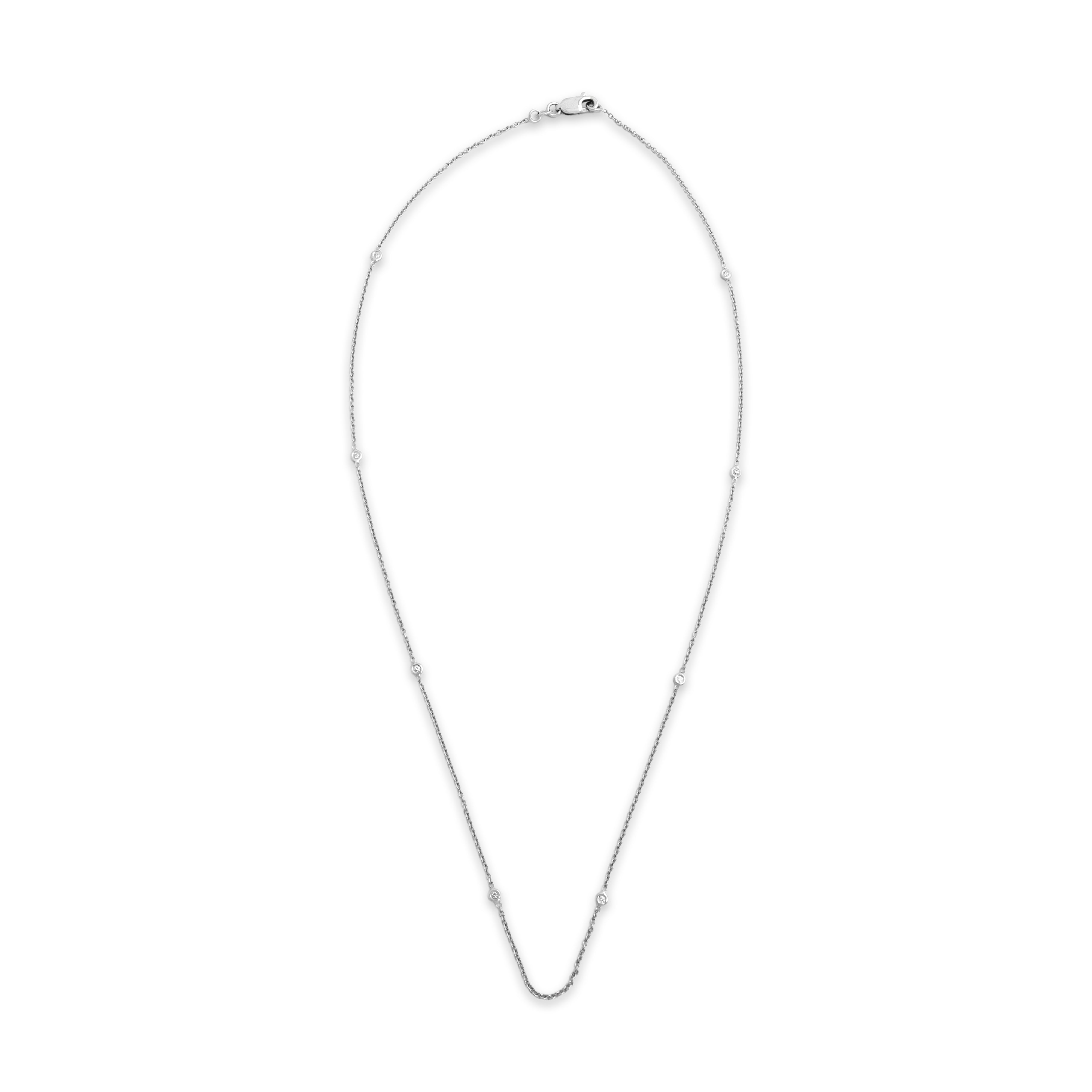 Vintage Italian 18k White Gold Diamond Delicate Dazzling Station Necklace - Overall view