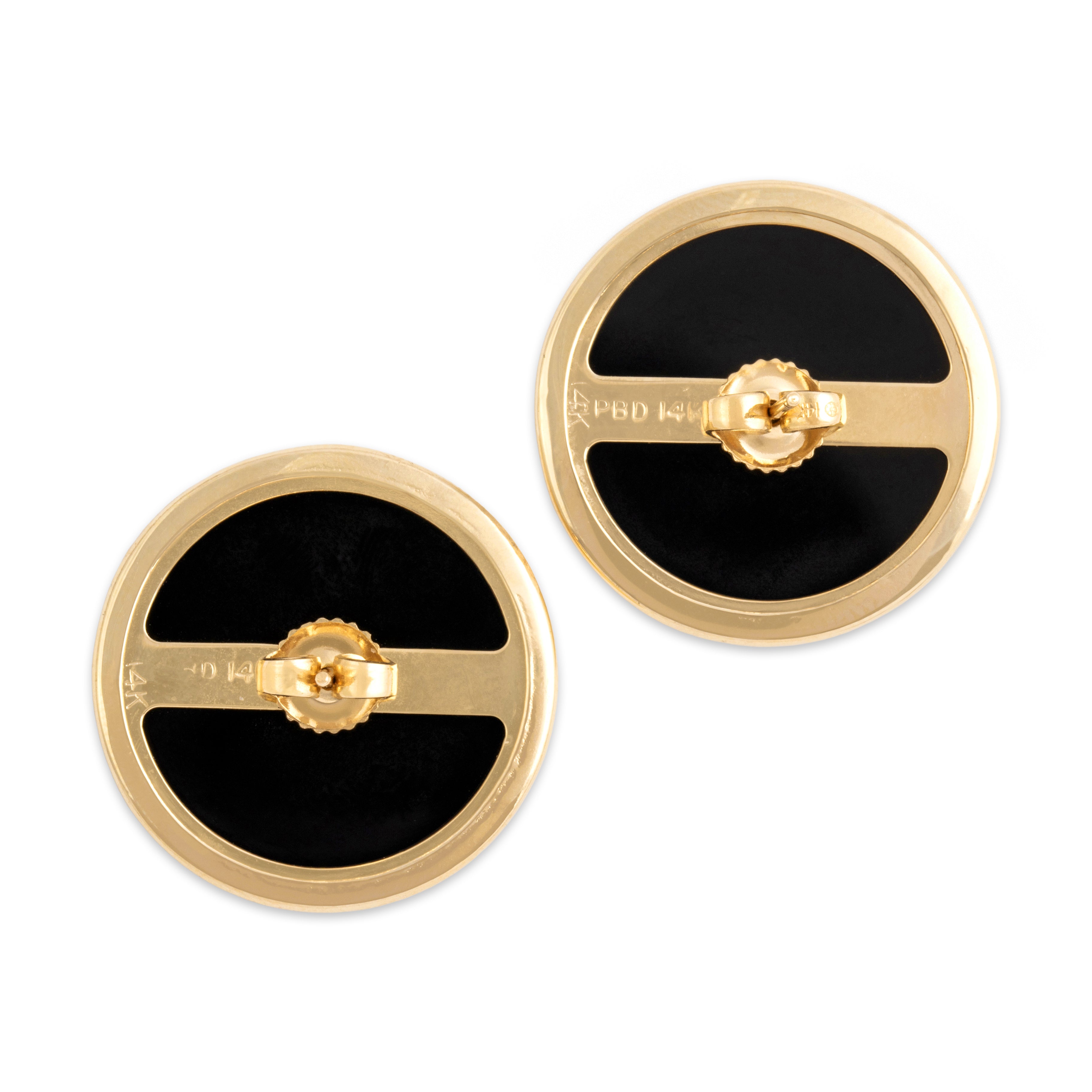 Vintage 14k Yellow Gold 9.92cttw Onyx Oversized Chic Statement Stud Earrings