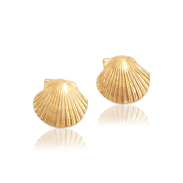 Vintage 14k Yellow Gold Chic Seaside Shell Stud Earrings