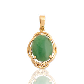 Vintage 18k Yellow Gold 1.12ct Jade Swirling Framed Pendant