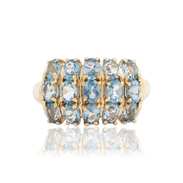 Vintage 10k Yellow Gold 2.65cttw Blue Topaz Bright Aquatic Line Ring 8.00