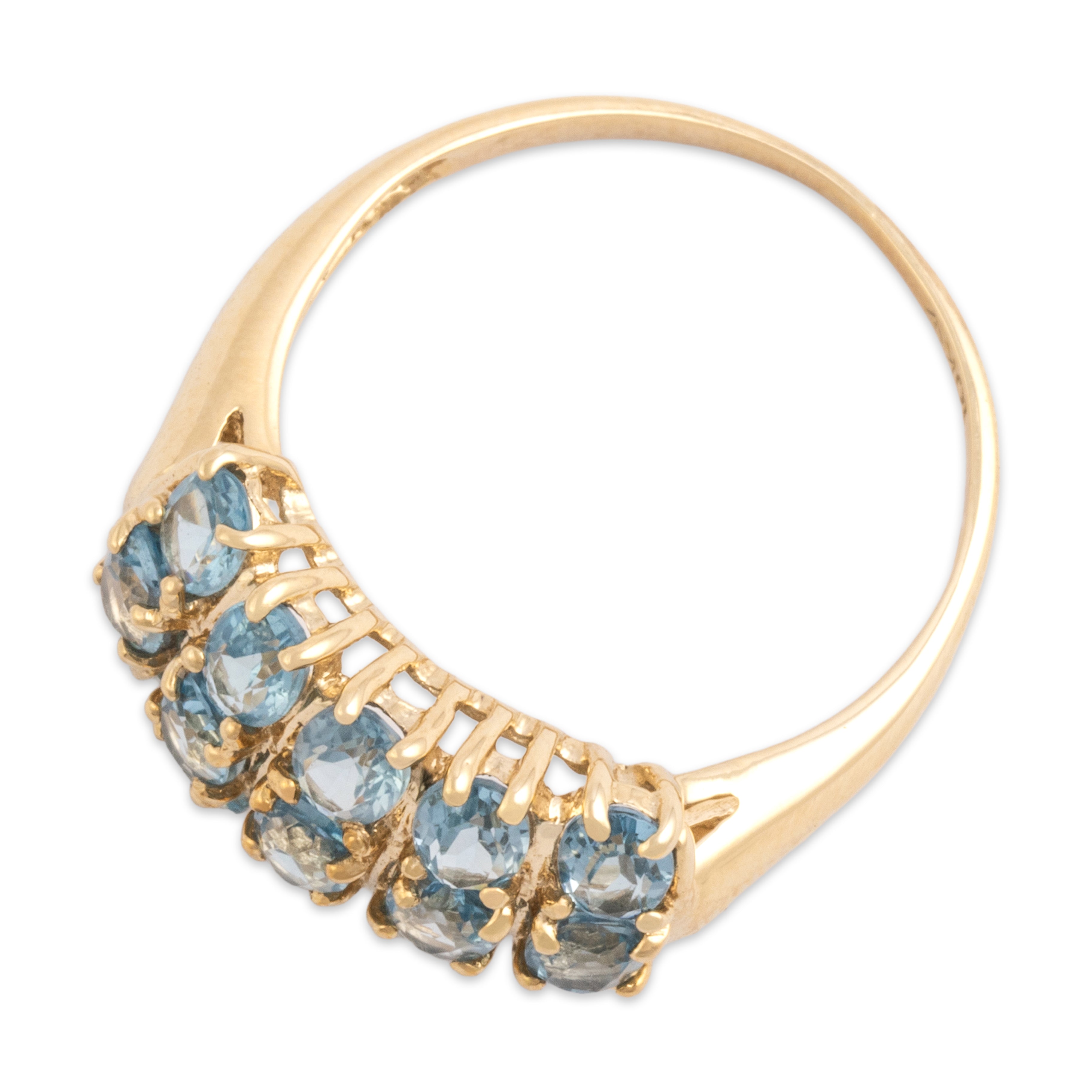 Vintage 10k Yellow Gold 2.65cttw Blue Topaz Bright Aquatic Line Ring - Overall view