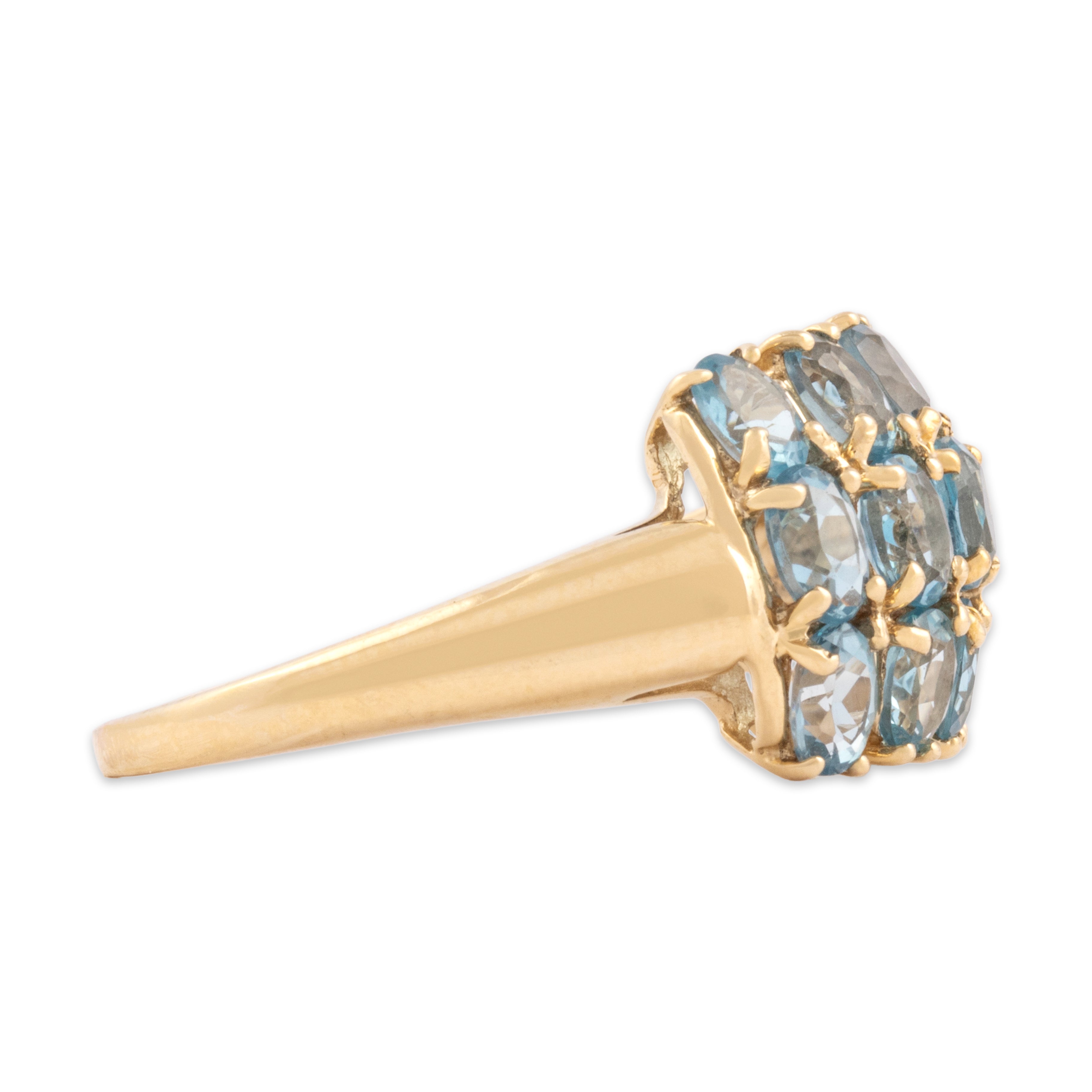 Vintage 10k Yellow Gold 2.65cttw Blue Topaz Bright Aquatic Line Ring - Side view