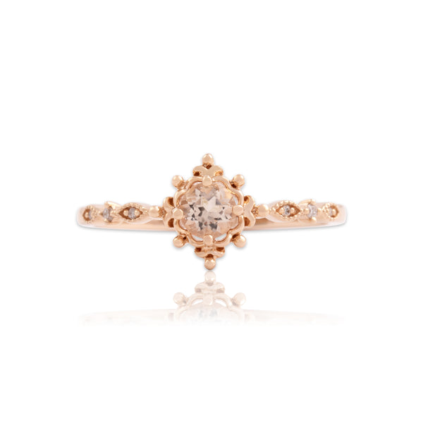 Estate 14k Rose Gold Morganite Diamond Lovely Ornate Setting Ring 7.00