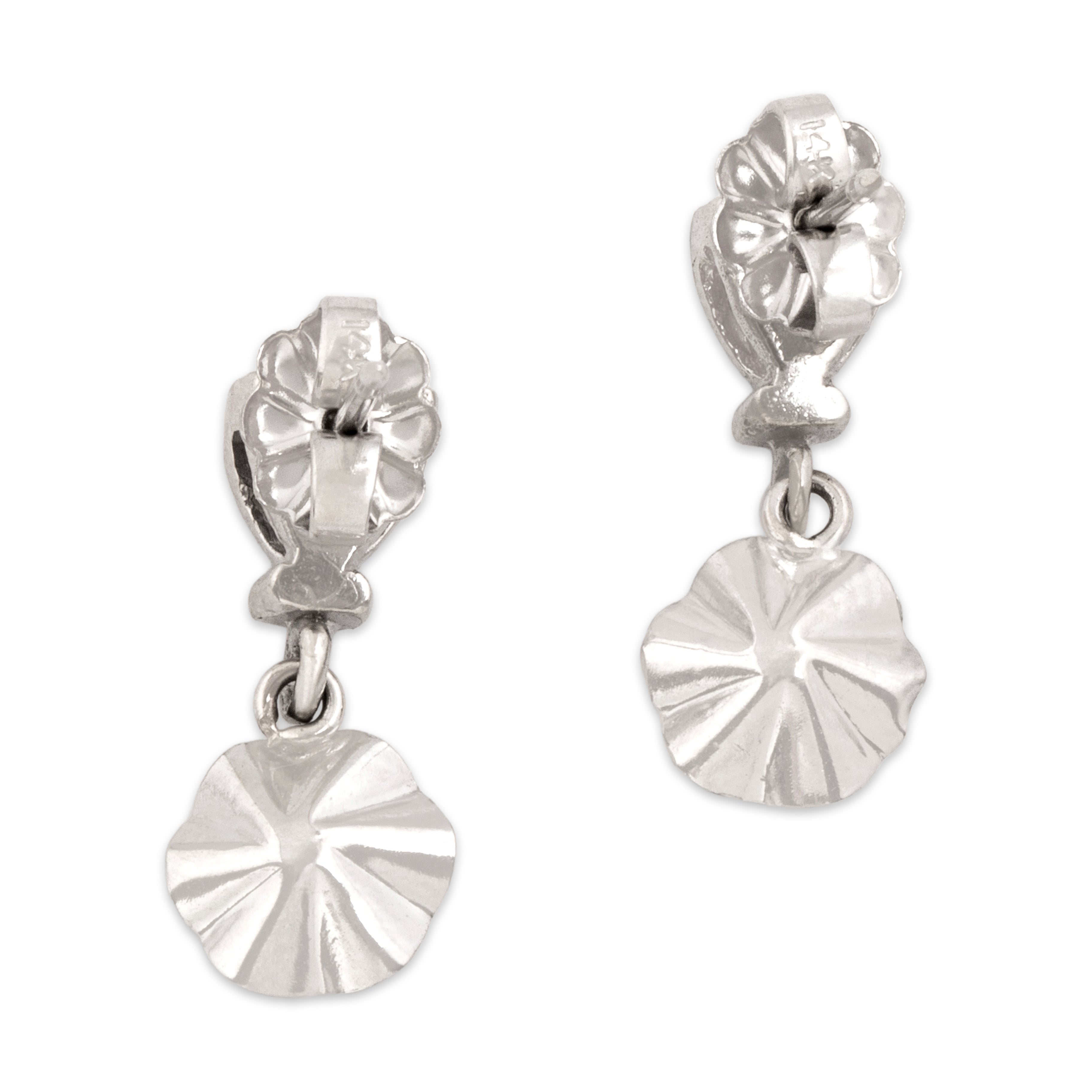Vintage 14k White Gold Diamond Delicate Accented Floral Dangle Earrings - Back view