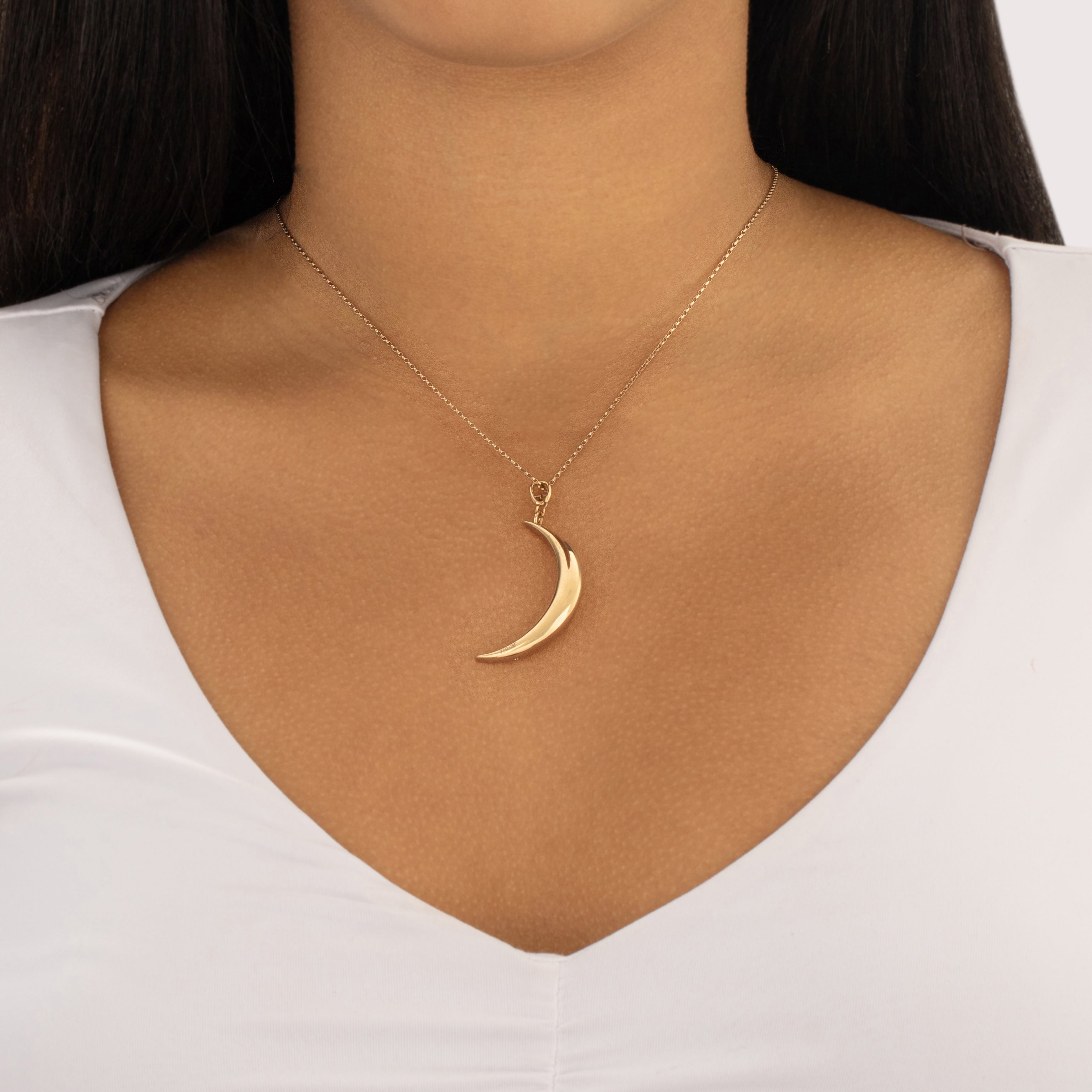 Vintage 18k Yellow Gold Diamond Starry Night Crescent Moon Charm / Pendant - On model view