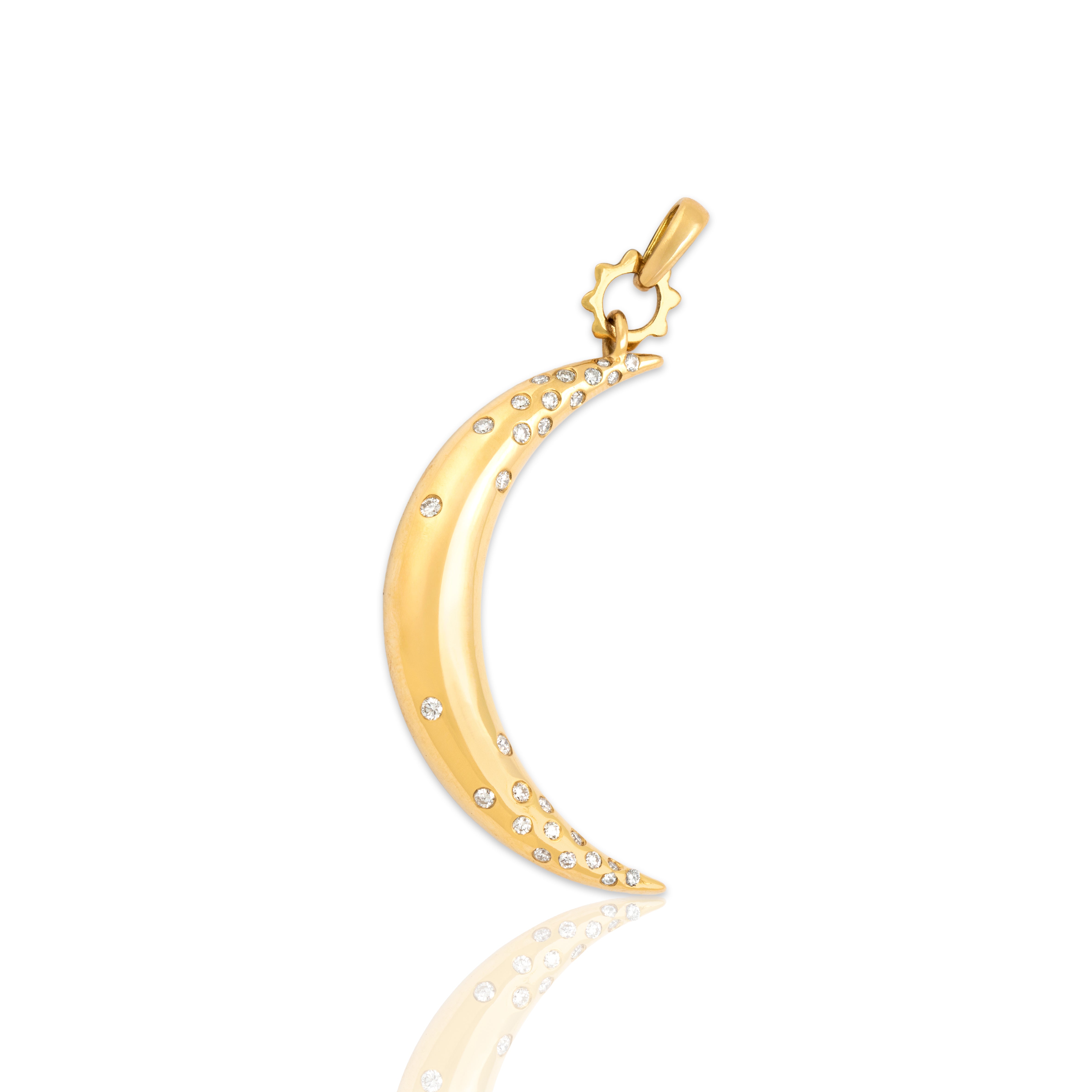 Vintage 18k Yellow Gold Diamond Starry Night Crescent Moon Charm / Pendant