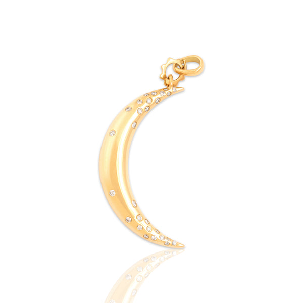 Vintage 18k Yellow Gold Diamond Starry Night Crescent Moon Charm / Pendant