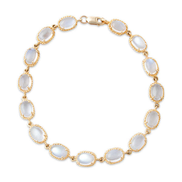 Vintage 10k Yellow Gold 10.2cttw Moonstone Glowing Cable-Framed Line Bracelet 7