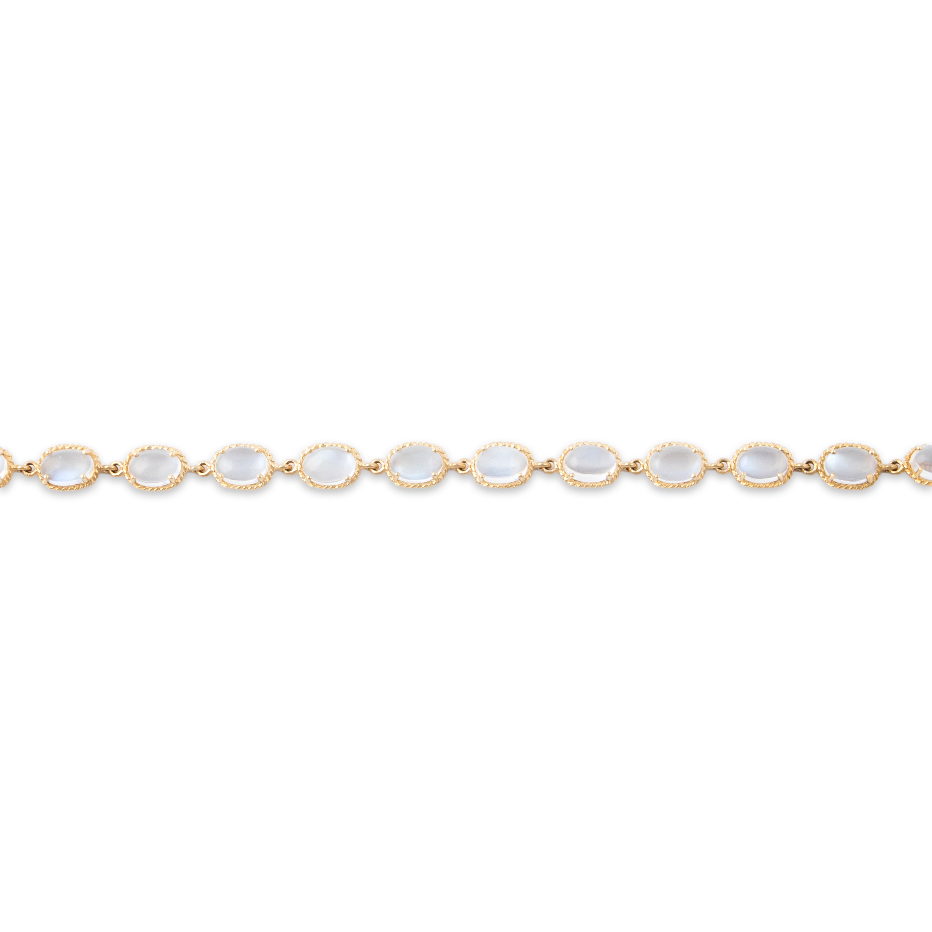 Vintage 10k Yellow Gold 10.2cttw Moonstone Glowing Cable-Framed Line Bracelet 7