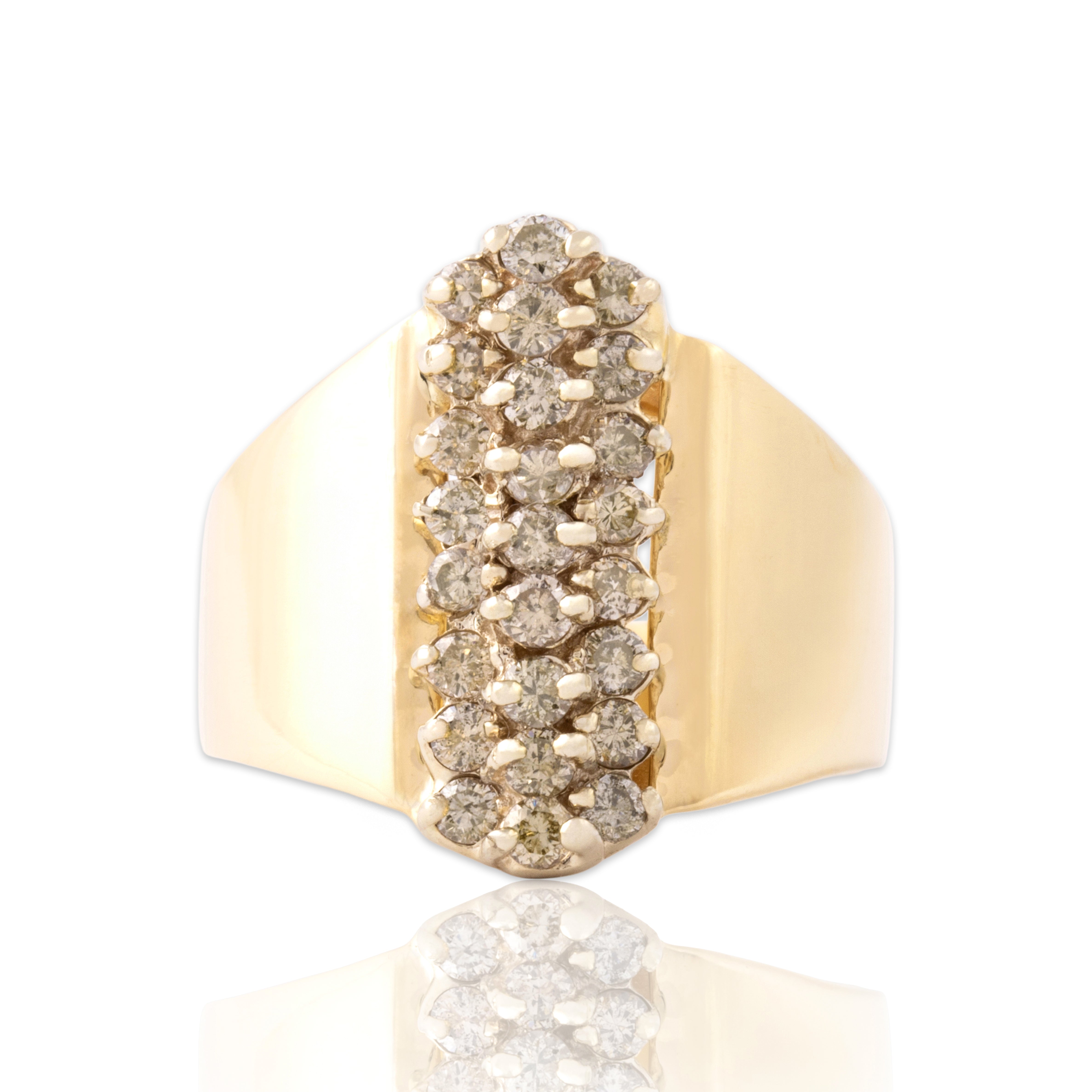 Vintage 14k Yellow & White Gold .6cttw Diamond Glittering Wide Cluster Ring 7.25