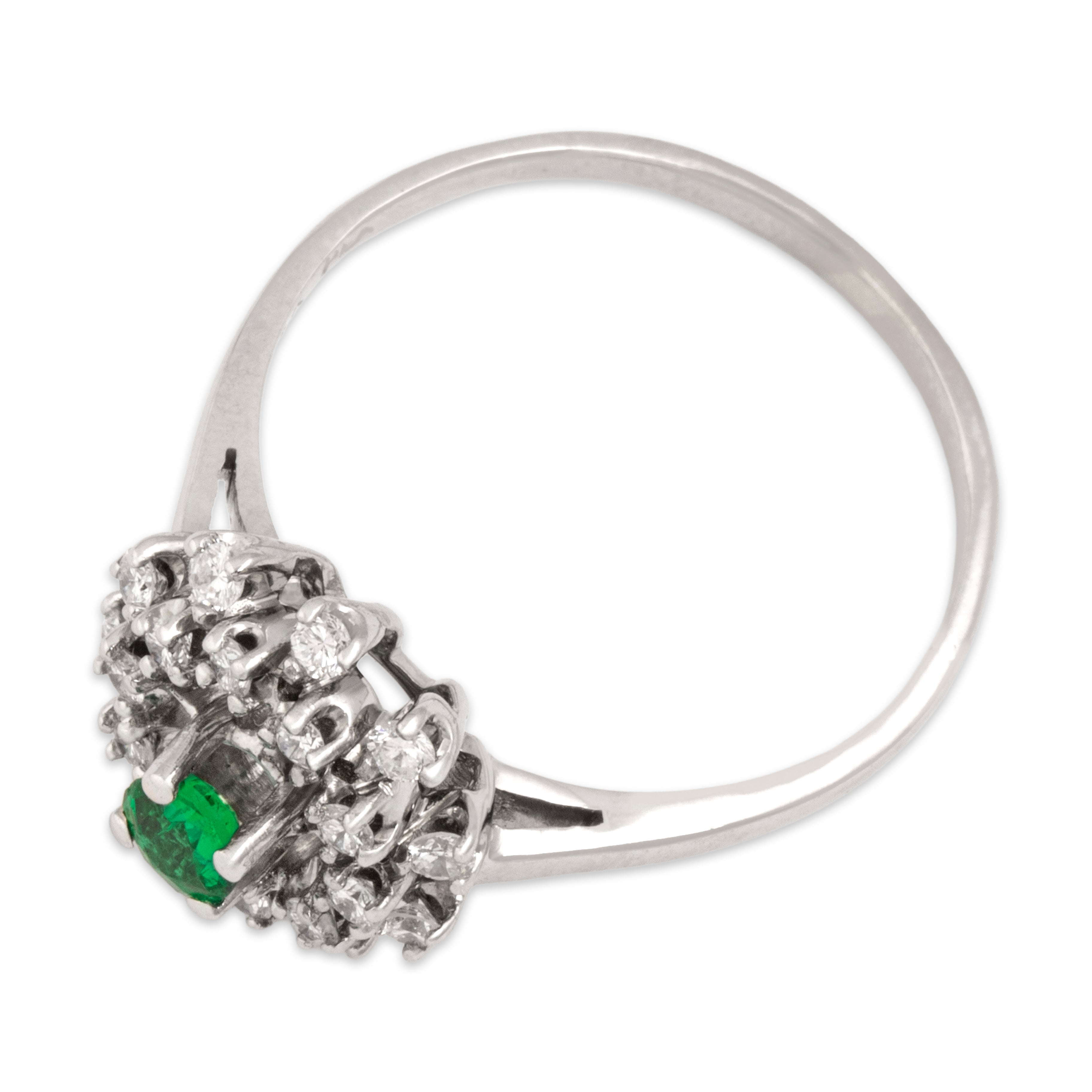 Vintage 14k White Gold Diamond Emerald Dazzling Burst Halo Ring 8.50