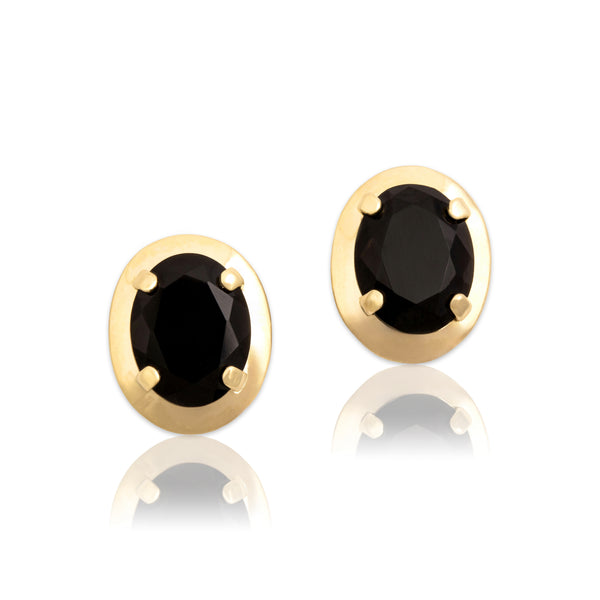 Vintage 14k Yellow Gold 2.87cttw Onyx Sleek Modern Oval Stud Earrings
