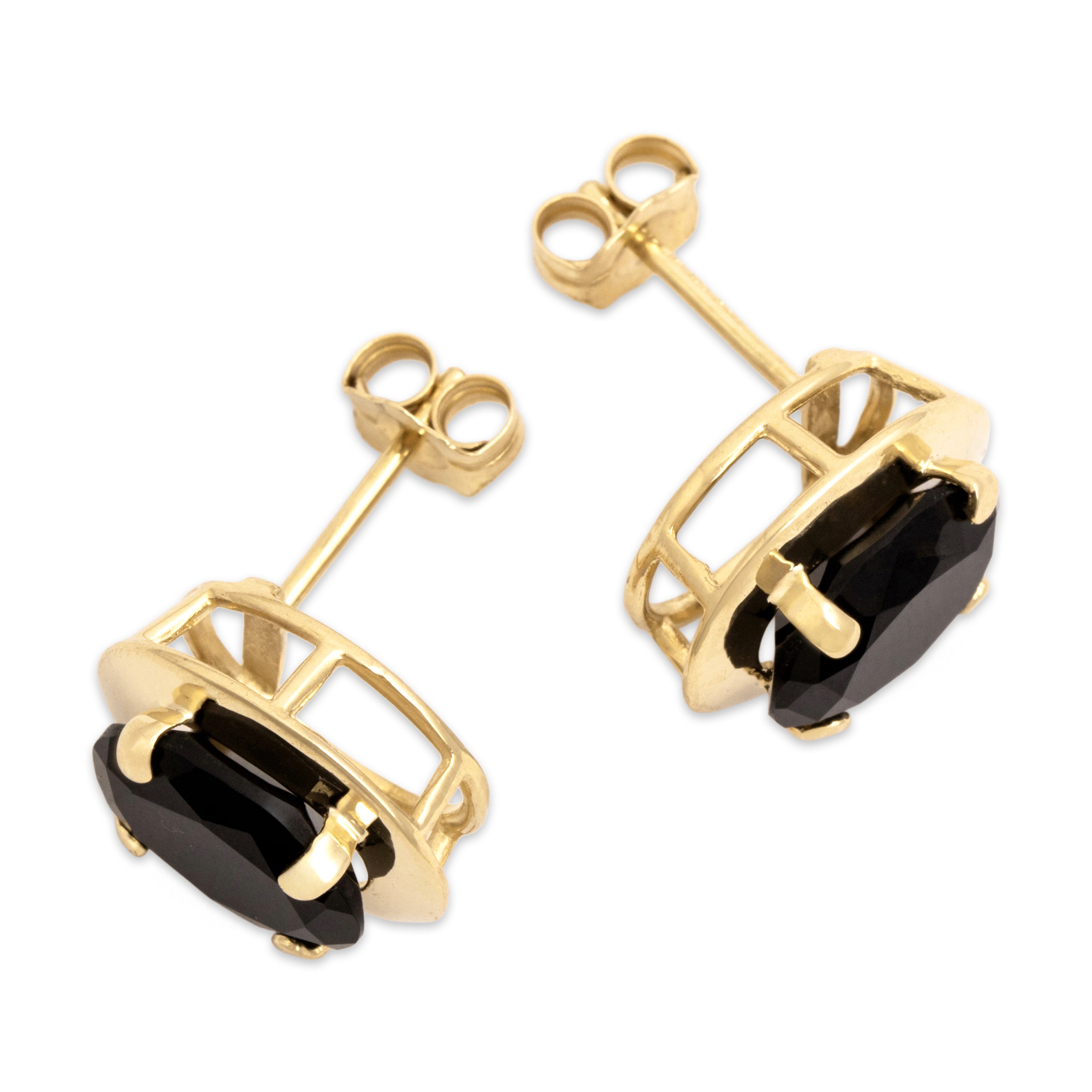 Vintage 14k Yellow Gold 2.87cttw Onyx Sleek Modern Oval Stud Earrings