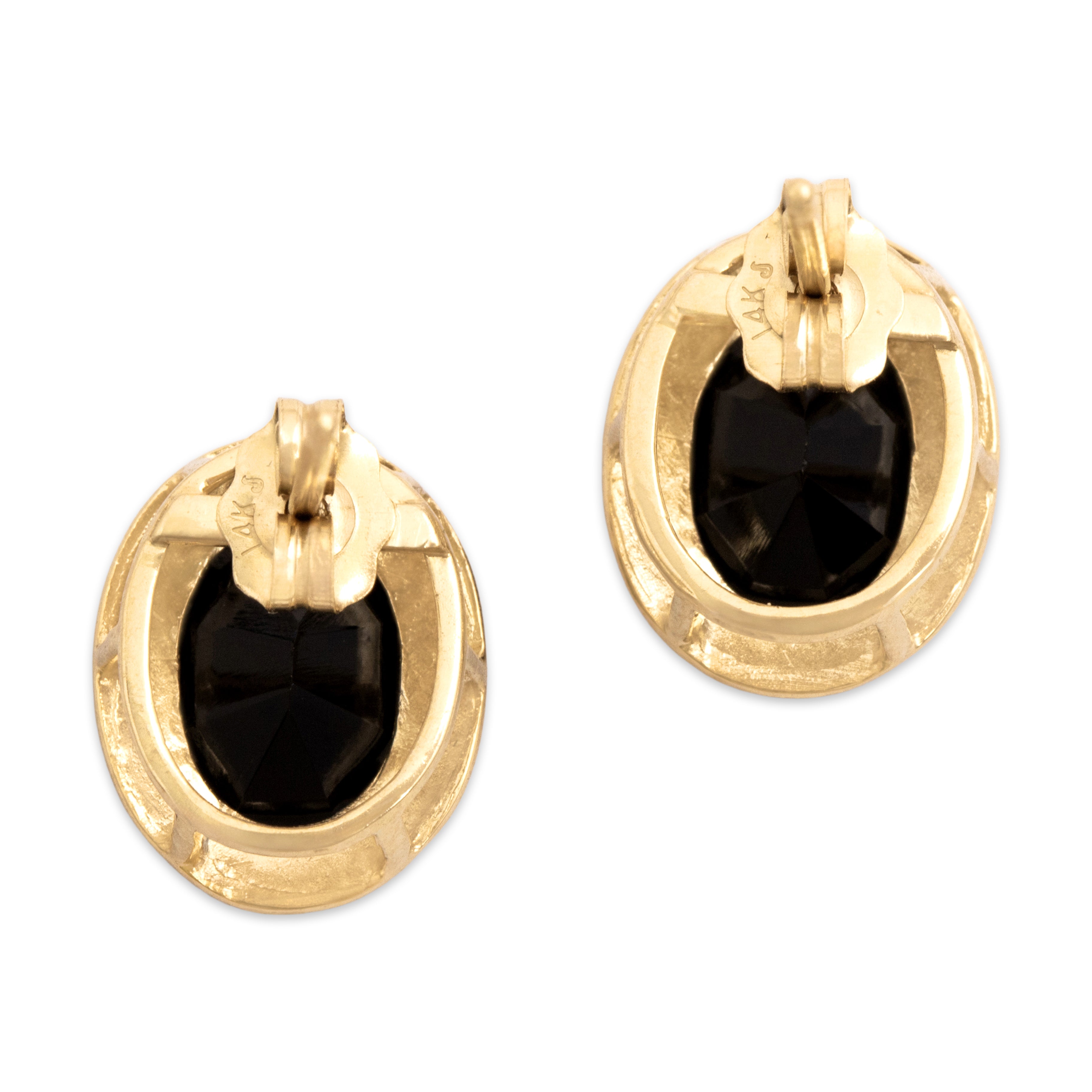 Vintage 14k Yellow Gold 2.87cttw Onyx Sleek Modern Oval Stud Earrings