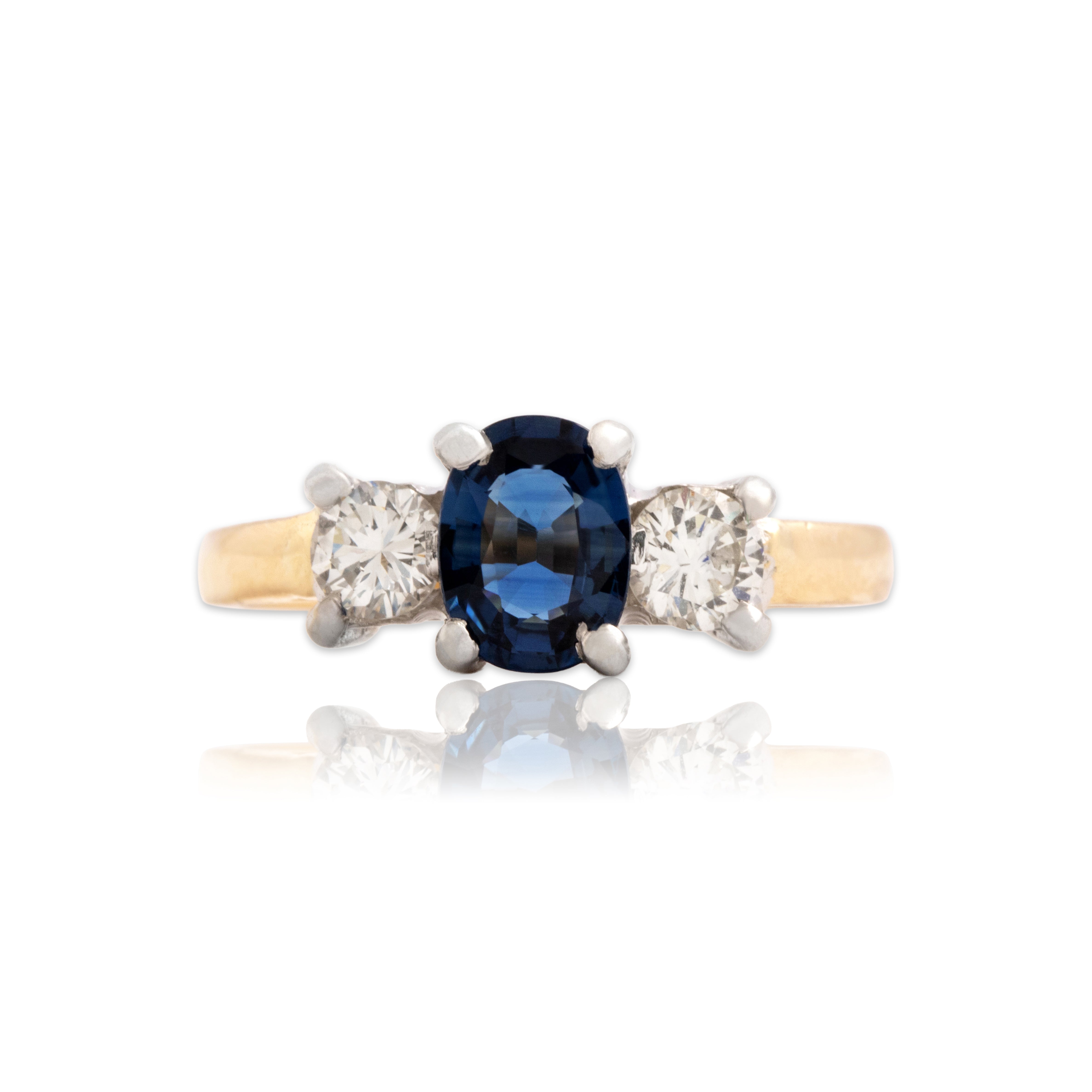 Vintage 14k Yellow & White Gold .87ct Blue Sapphire Diamond Stellar Trio Ring 7.00