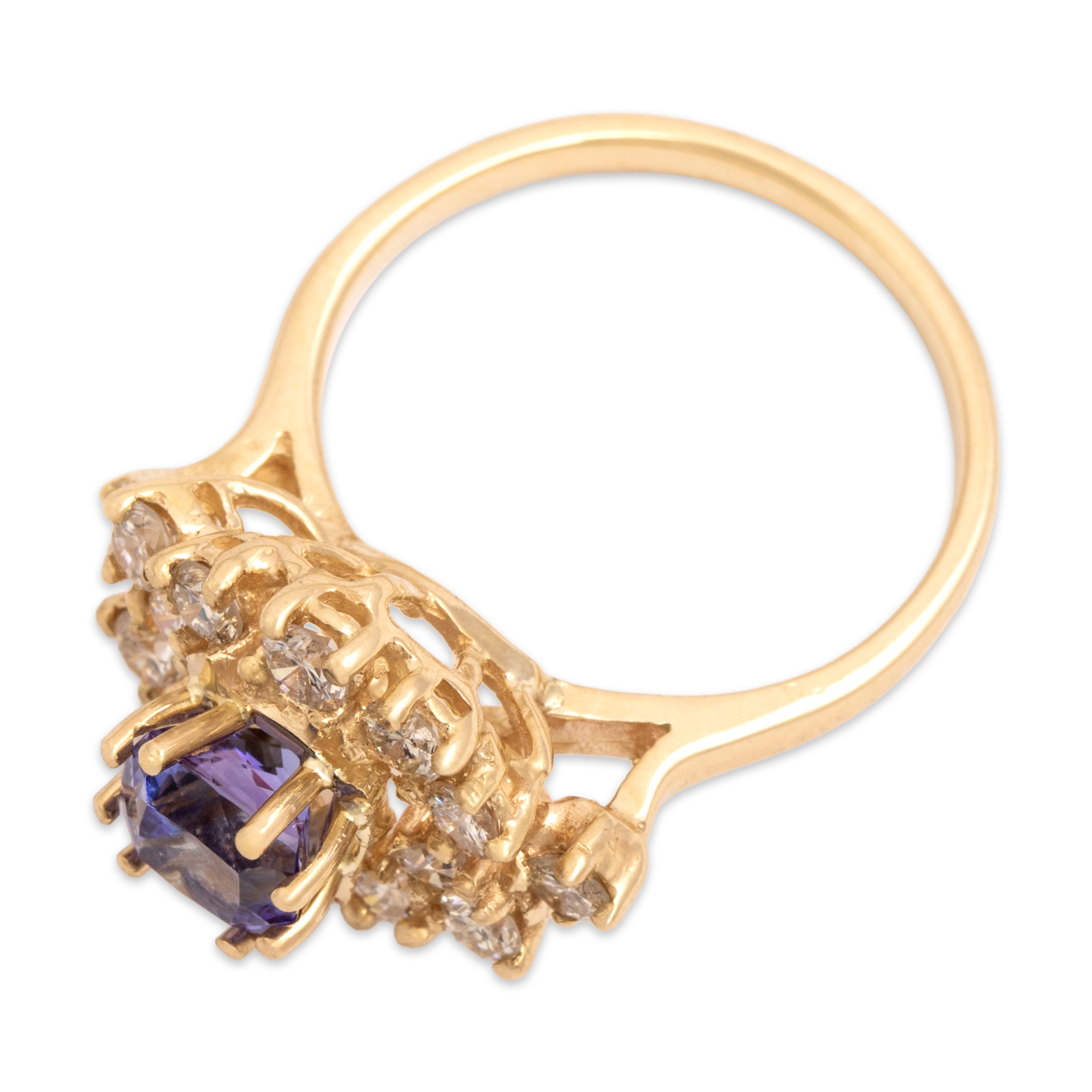 Vintage 14k Yellow Gold 1.26ct Tanzanite .76cttw Diamond Incredible Sparkling Cluster Ring - Overall view