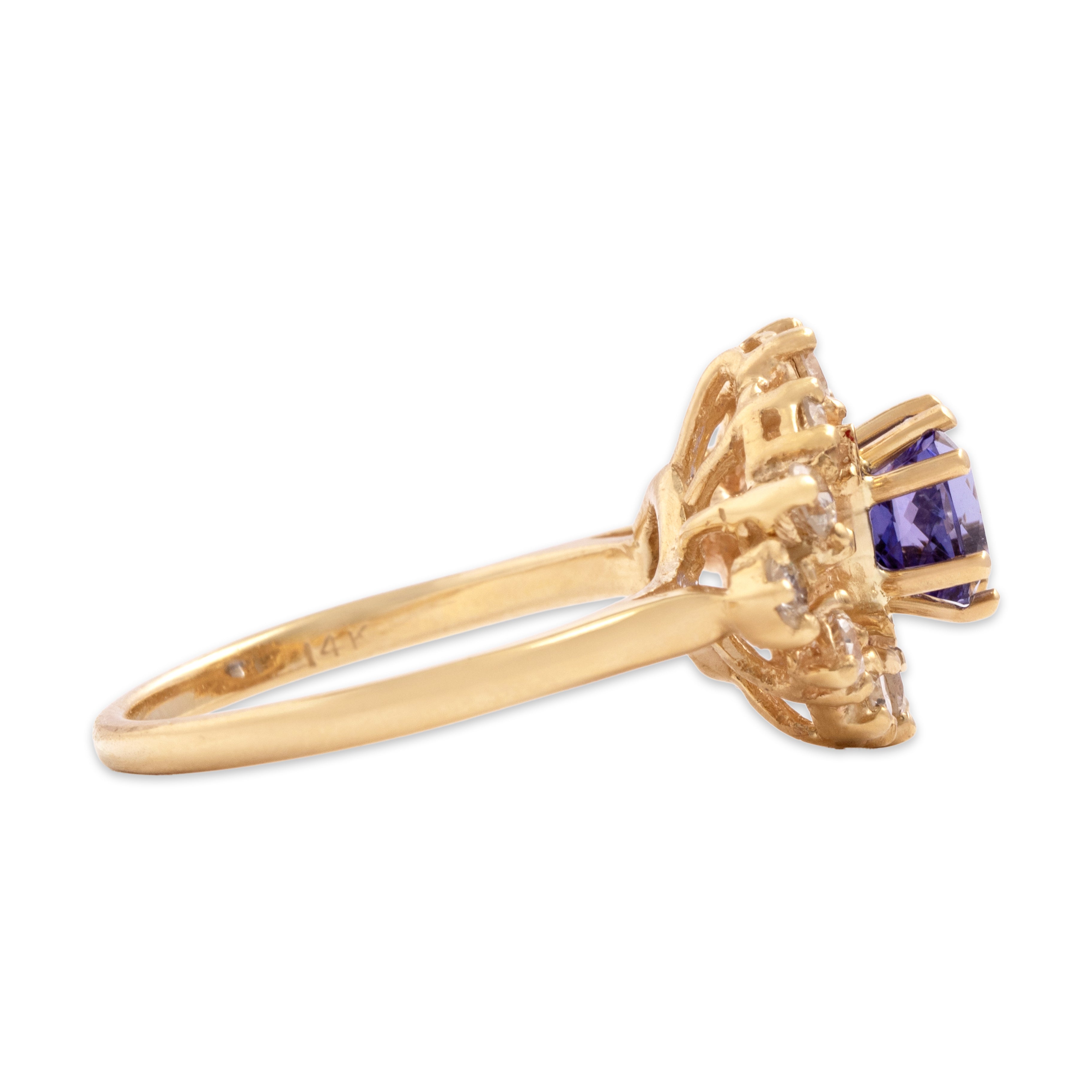 Vintage 14k Yellow Gold 1.26ct Tanzanite .76cttw Diamond Incredible Sparkling Cluster Ring - Side view