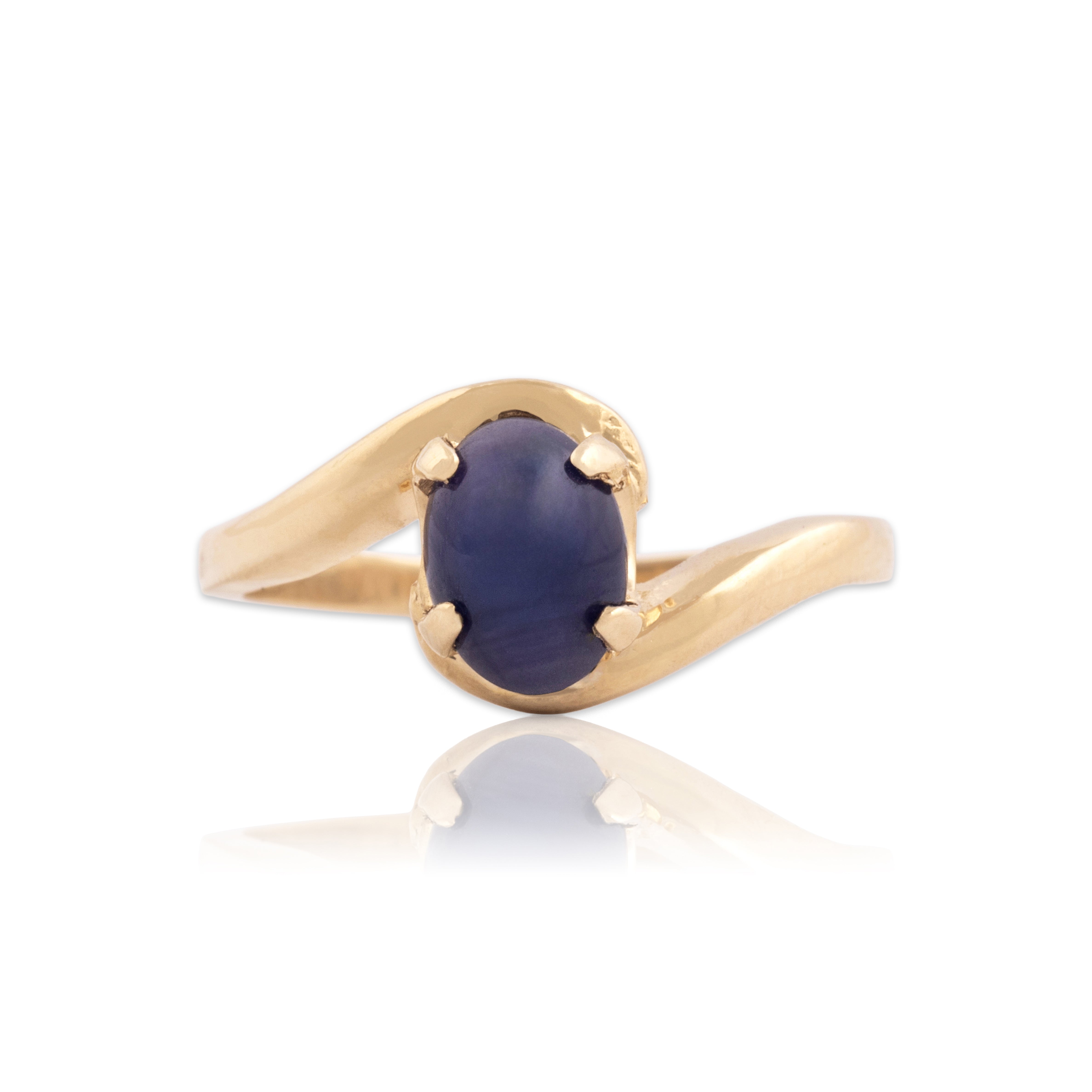 Vintage 14k Yellow Gold .96ct Synthetic Blue Star Sapphire Wavy Bypass Ring 4.25