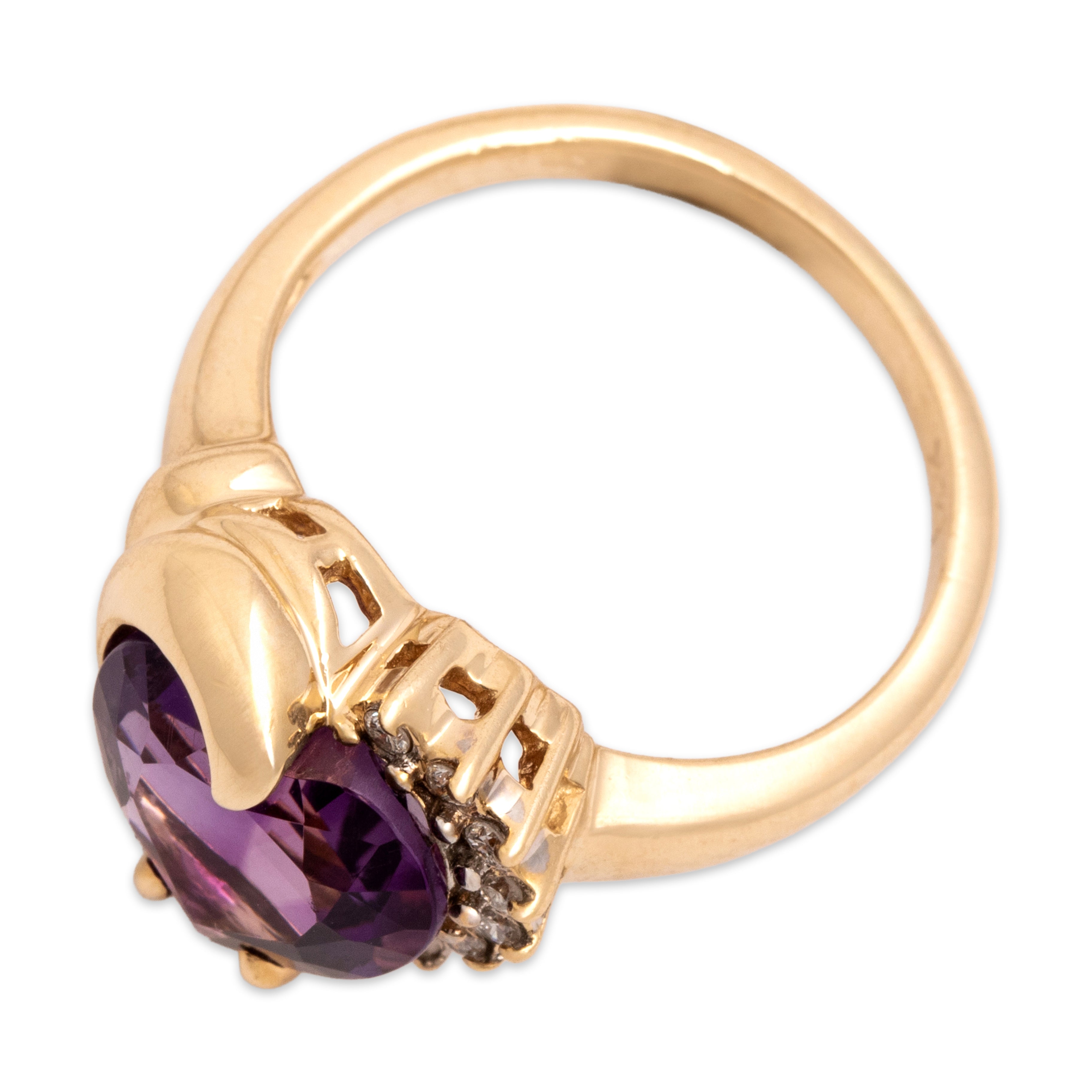 Vintage 14k Yellow Gold 2.83ct Amethyst Diamond Lovely Accented Heart Ring - Overall view