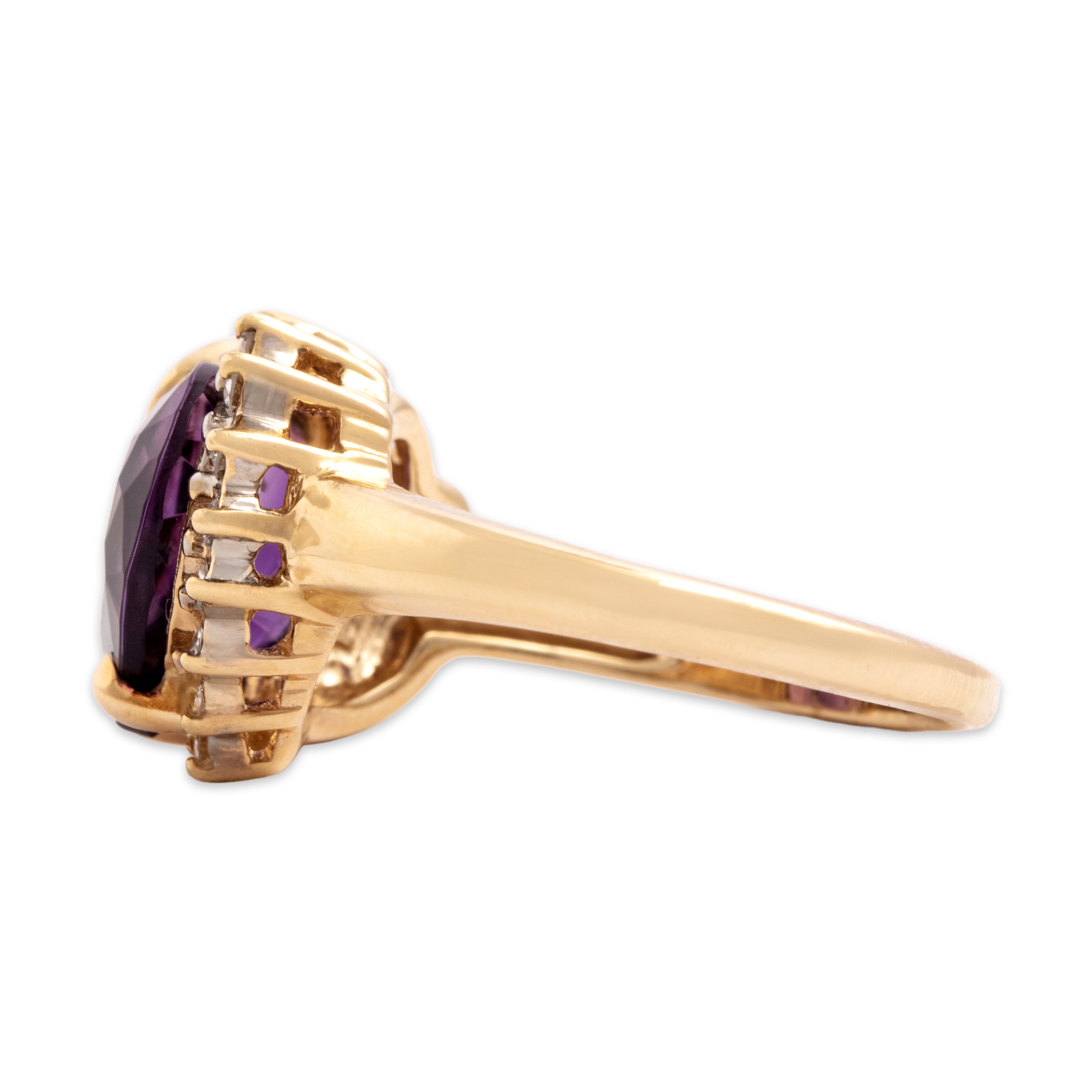 Vintage 14k Yellow Gold 2.83ct Amethyst Diamond Lovely Accented Heart Ring - Side view