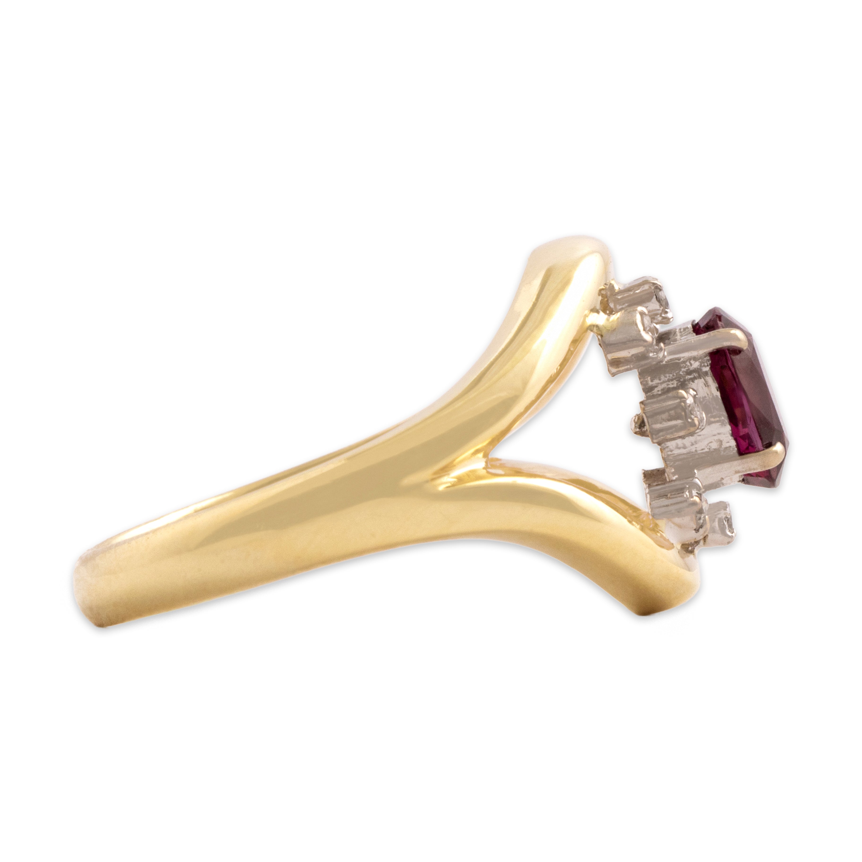 Vintage 14k Yellow Gold .8ct Ruby Diamond Fabulous Open Halo Ring  - Side view